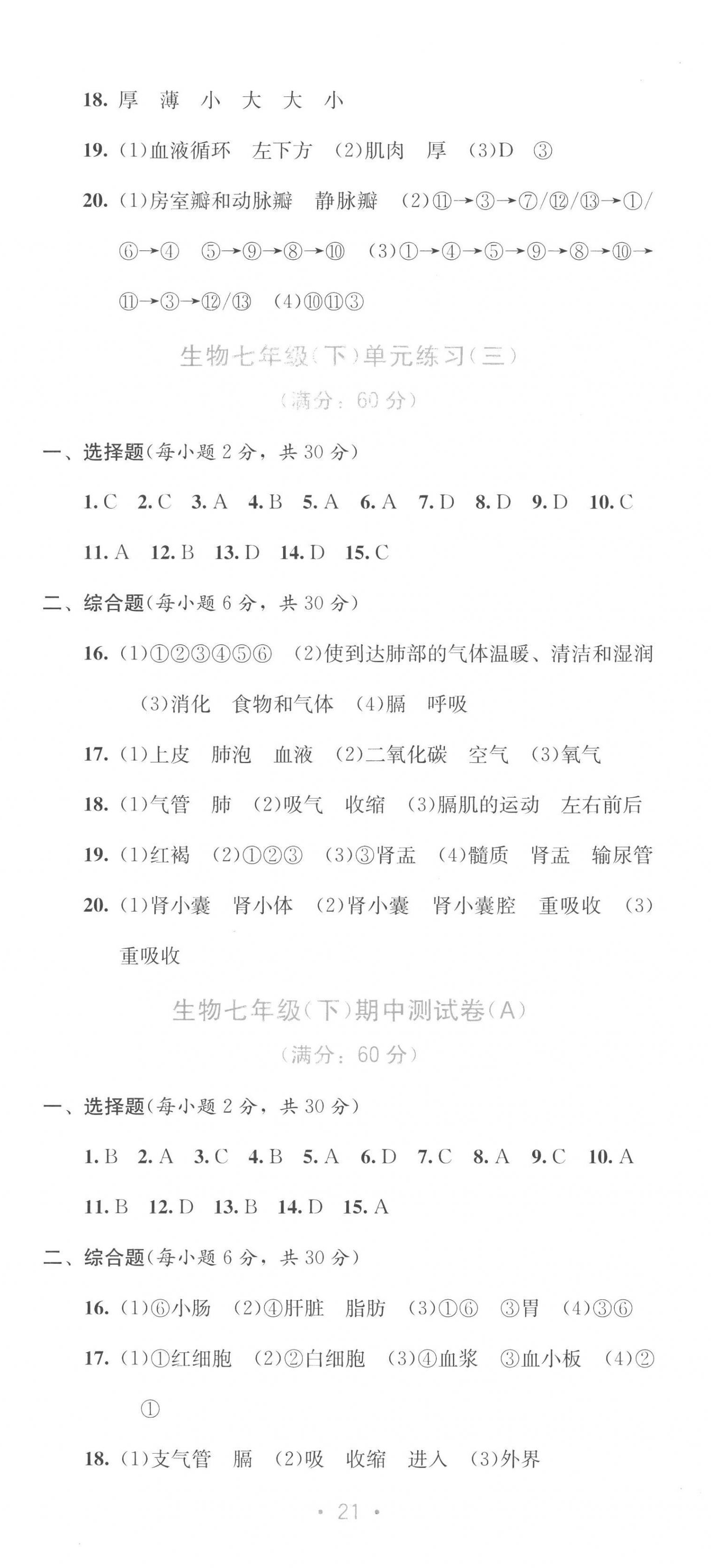 2023年全程检测单元测试卷七年级生物下册冀少版C 第2页