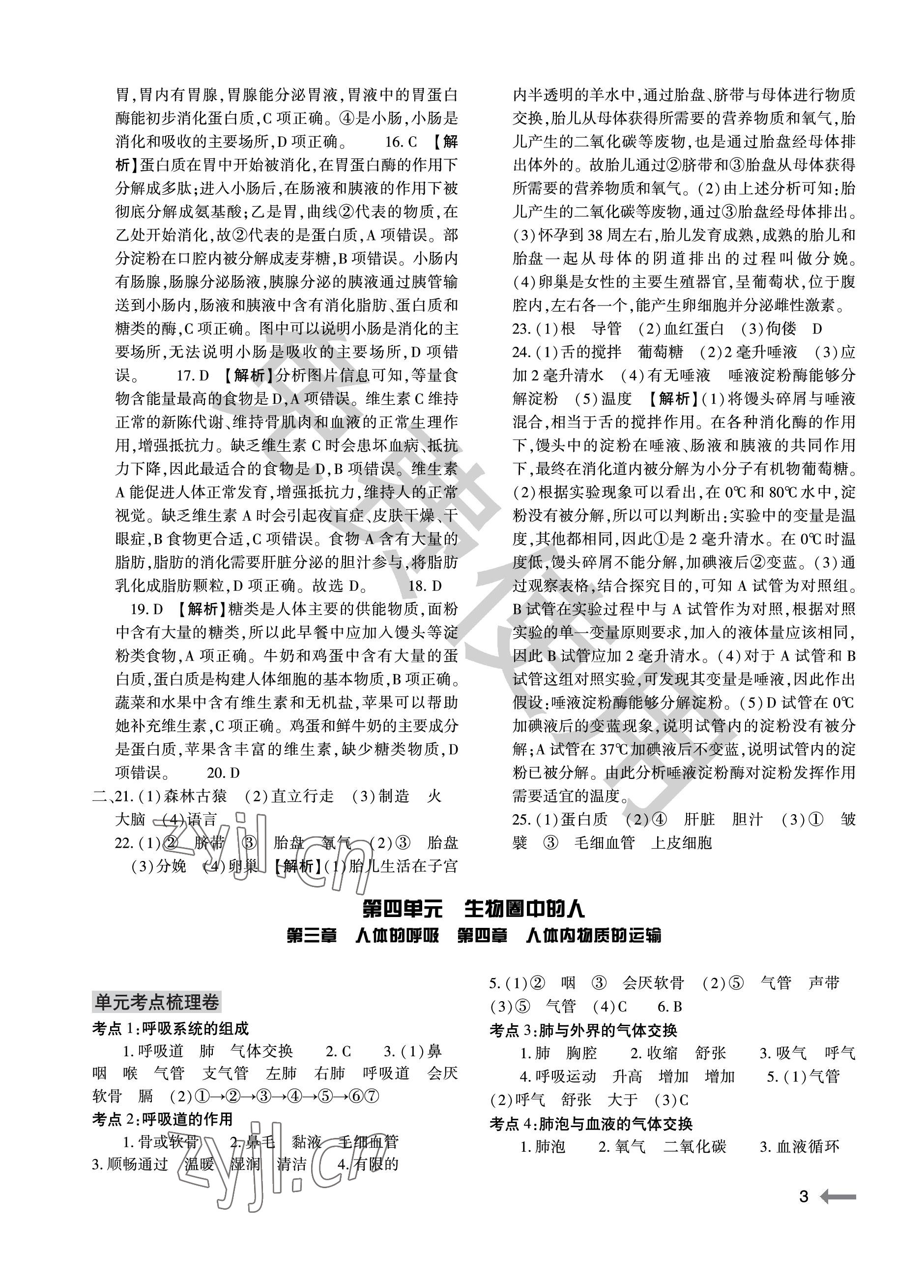 2023年節(jié)節(jié)高大象出版社七年級生物下冊人教版 參考答案第3頁