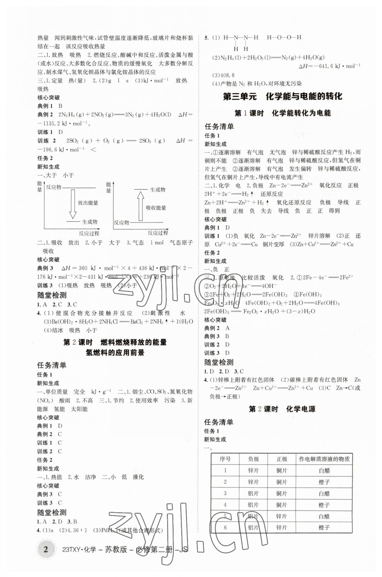 2023年強(qiáng)基特訓(xùn)營(yíng)高中化學(xué)必修第二冊(cè)蘇教版 參考答案第2頁(yè)