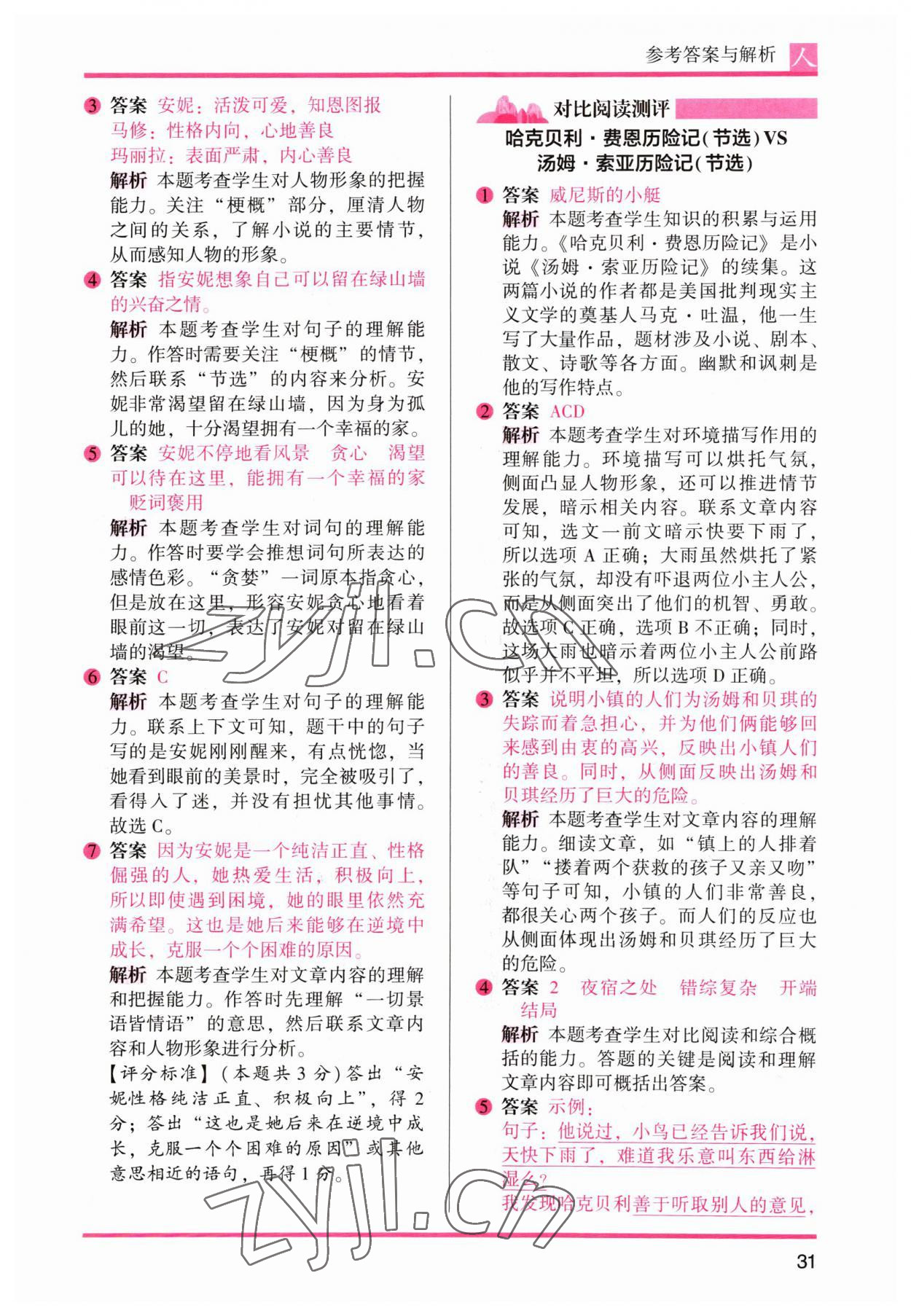 2023年木頭馬閱讀力測評(píng)六年級(jí)語文下冊人教版 參考答案第13頁