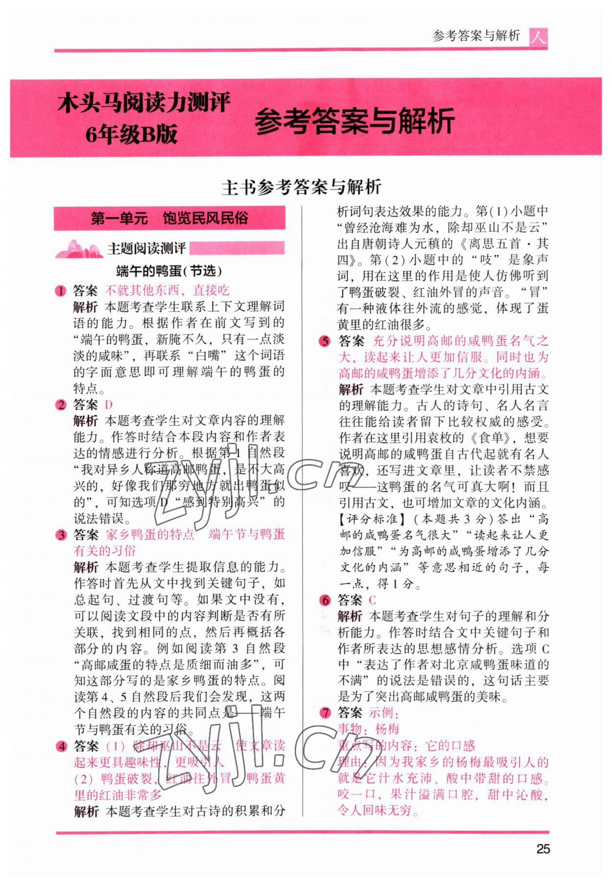 2023年木頭馬閱讀力測評六年級語文下冊人教版 參考答案第7頁