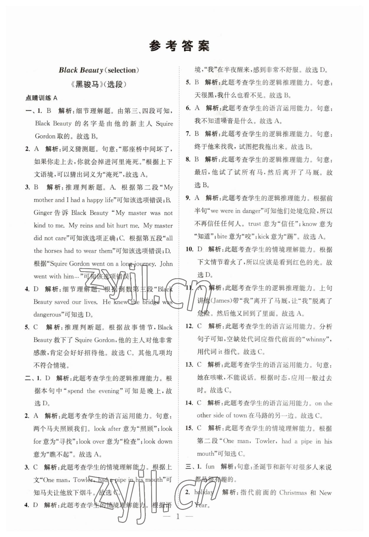 2023年经典名著点睛训练八年级英语下册译林版 第1页