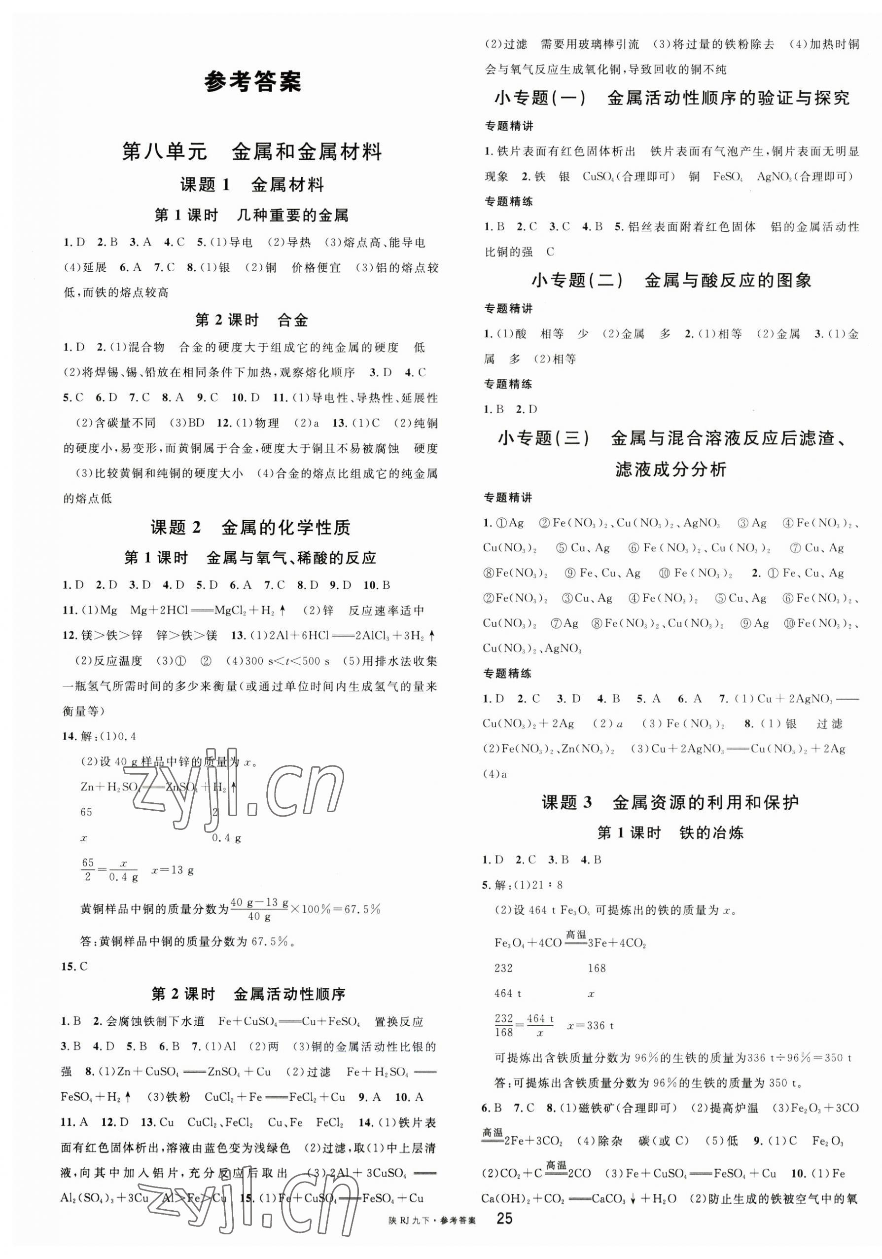 2023年名校課堂九年級(jí)化學(xué)下冊(cè)人教版陜西專版 第1頁