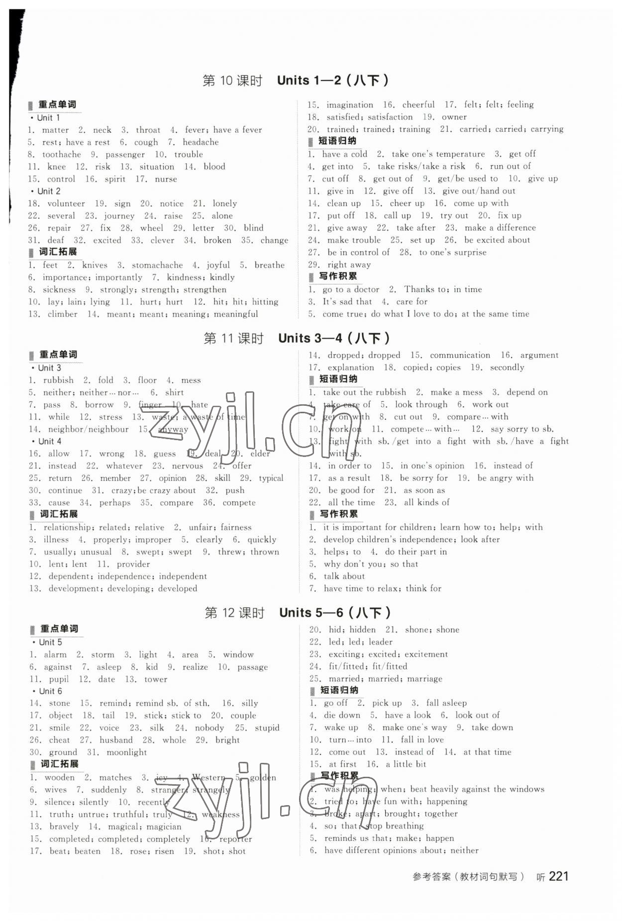 2023年全品中考復習方案英語人教版 參考答案第5頁