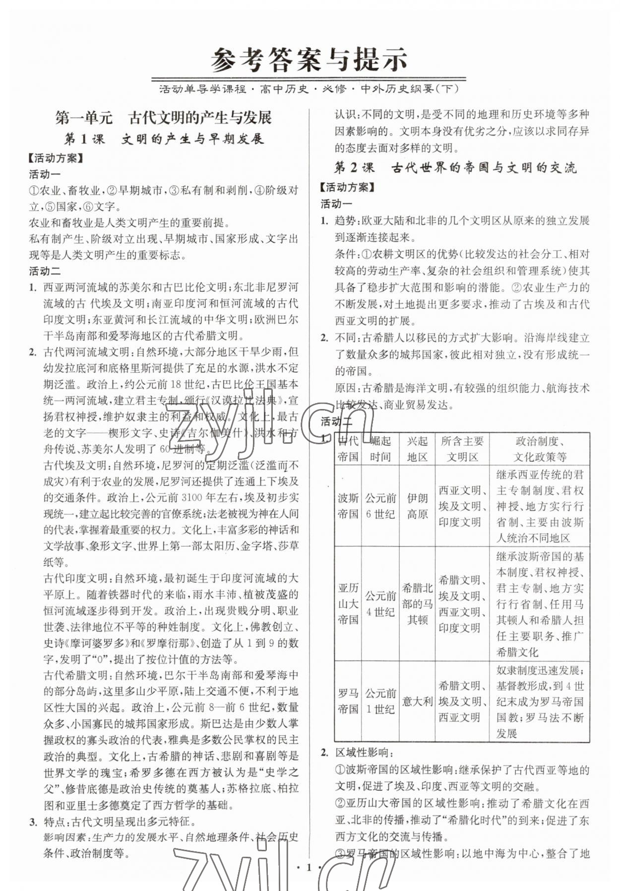 2023年活动单导学课程高中历史必修下册人教版 第1页