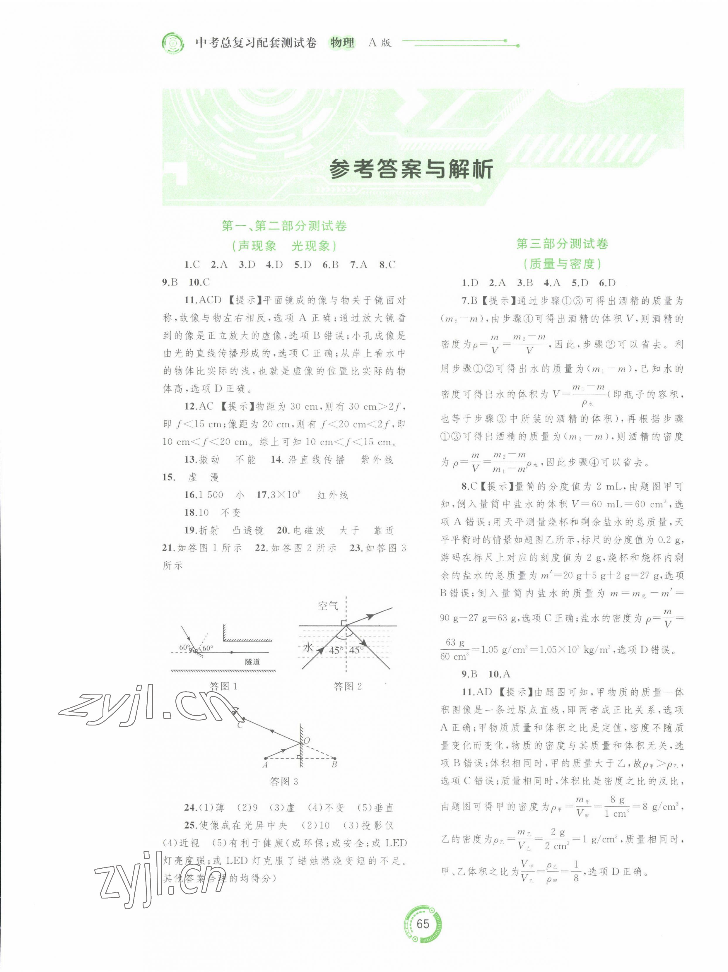 2023年中考先鋒中考總復(fù)習(xí)配套測試卷物理中考人教版A 第1頁