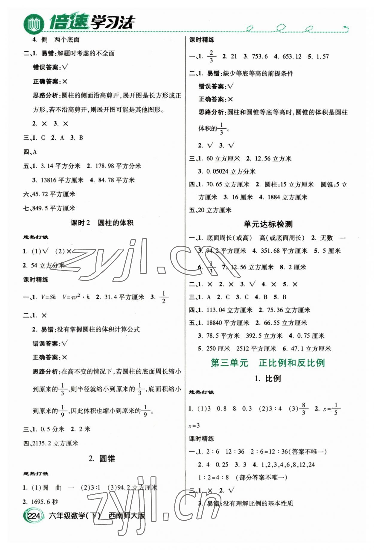 2023年倍速學(xué)習(xí)法六年級(jí)數(shù)學(xué)下冊(cè)西師大版 參考答案第3頁(yè)