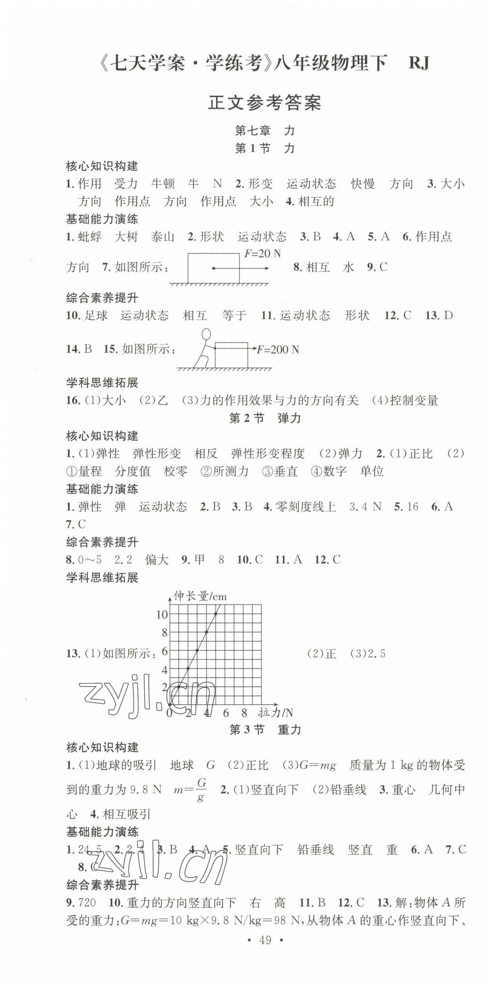 2023年七天學(xué)案學(xué)練考八年級物理下冊人教版 第1頁