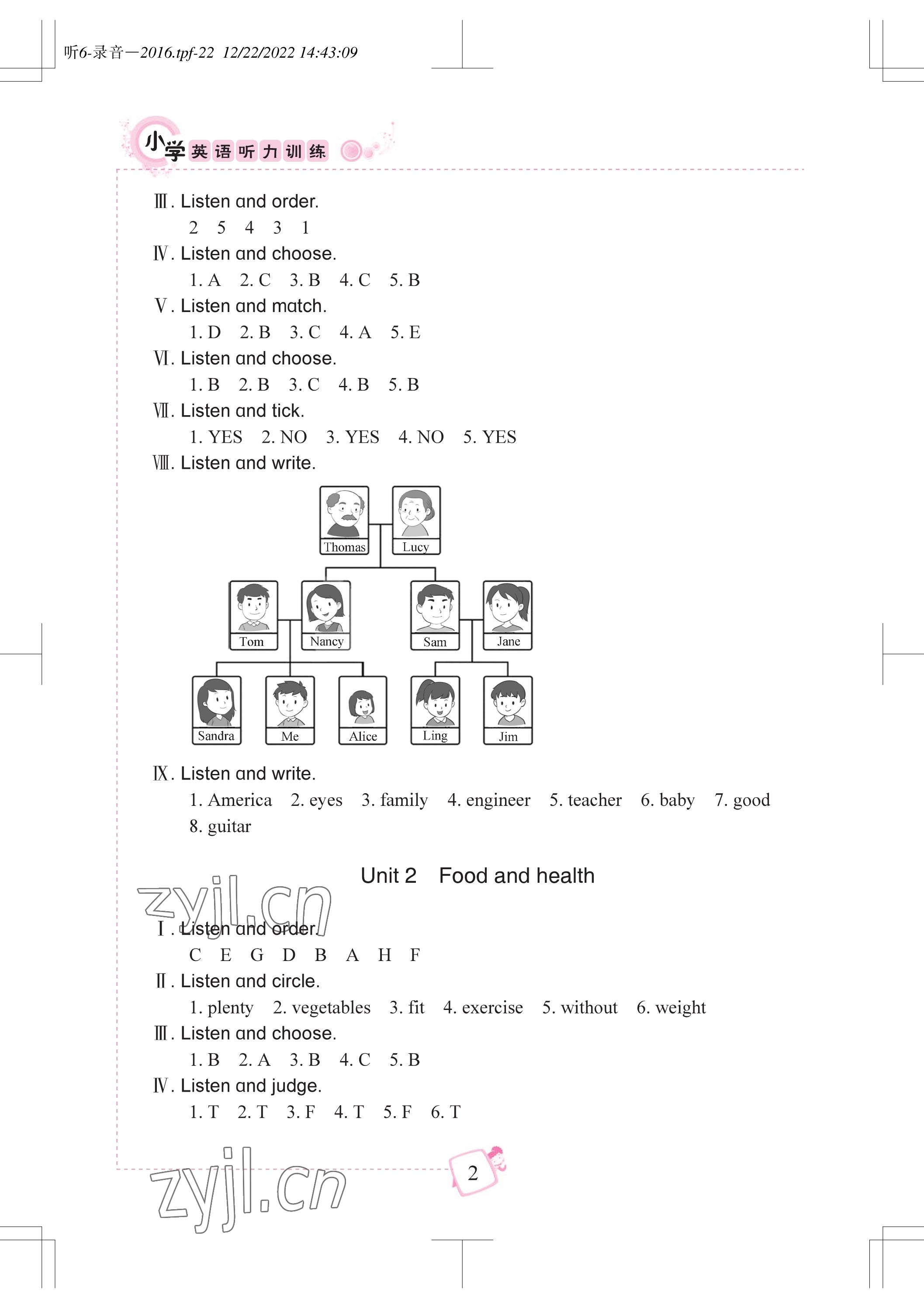 2023年小學(xué)英語聽力訓(xùn)練武漢出版社六年級劍橋版 參考答案第2頁