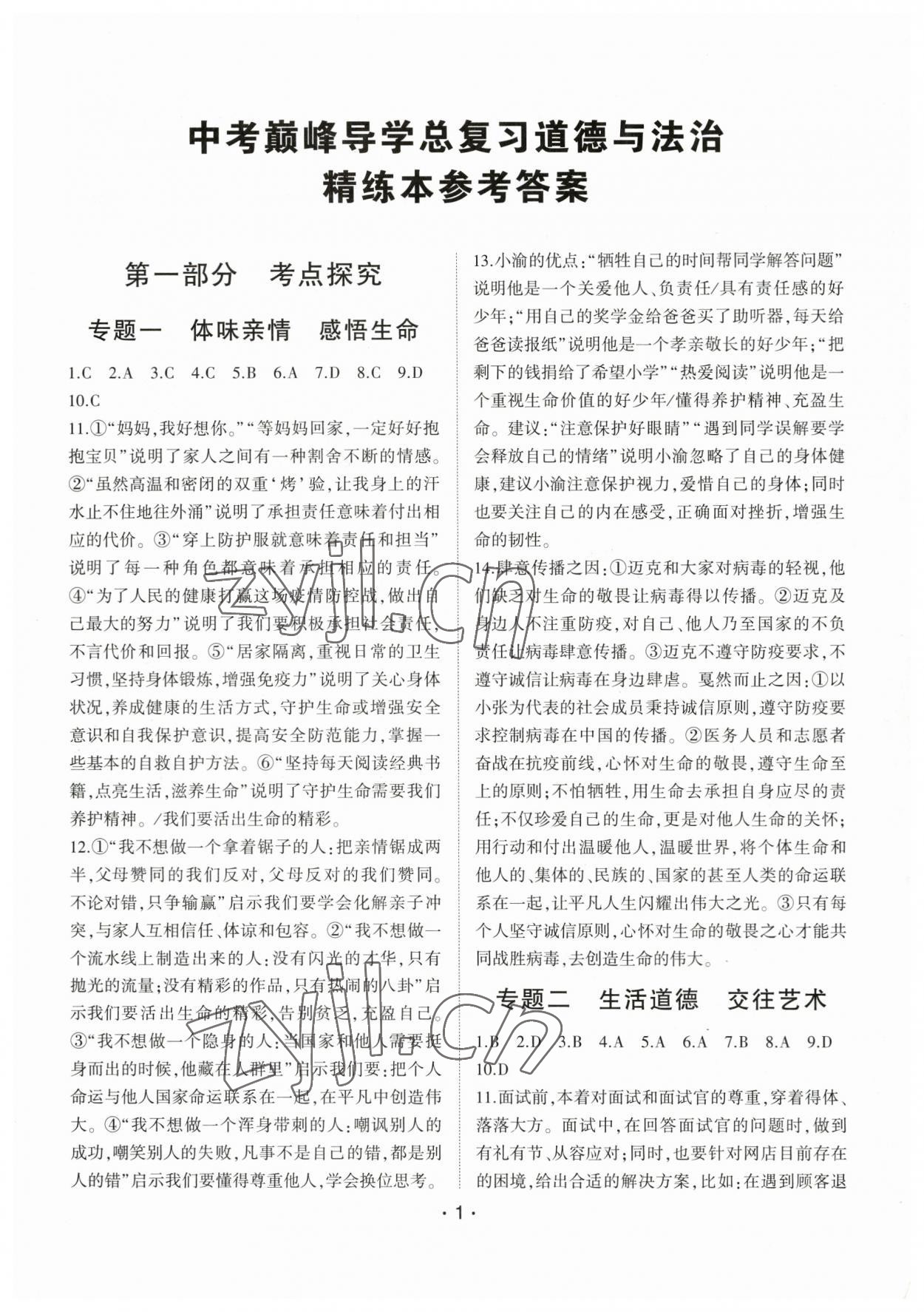 2023年巔峰導學總復習道德與法治中考重慶專版 第1頁
