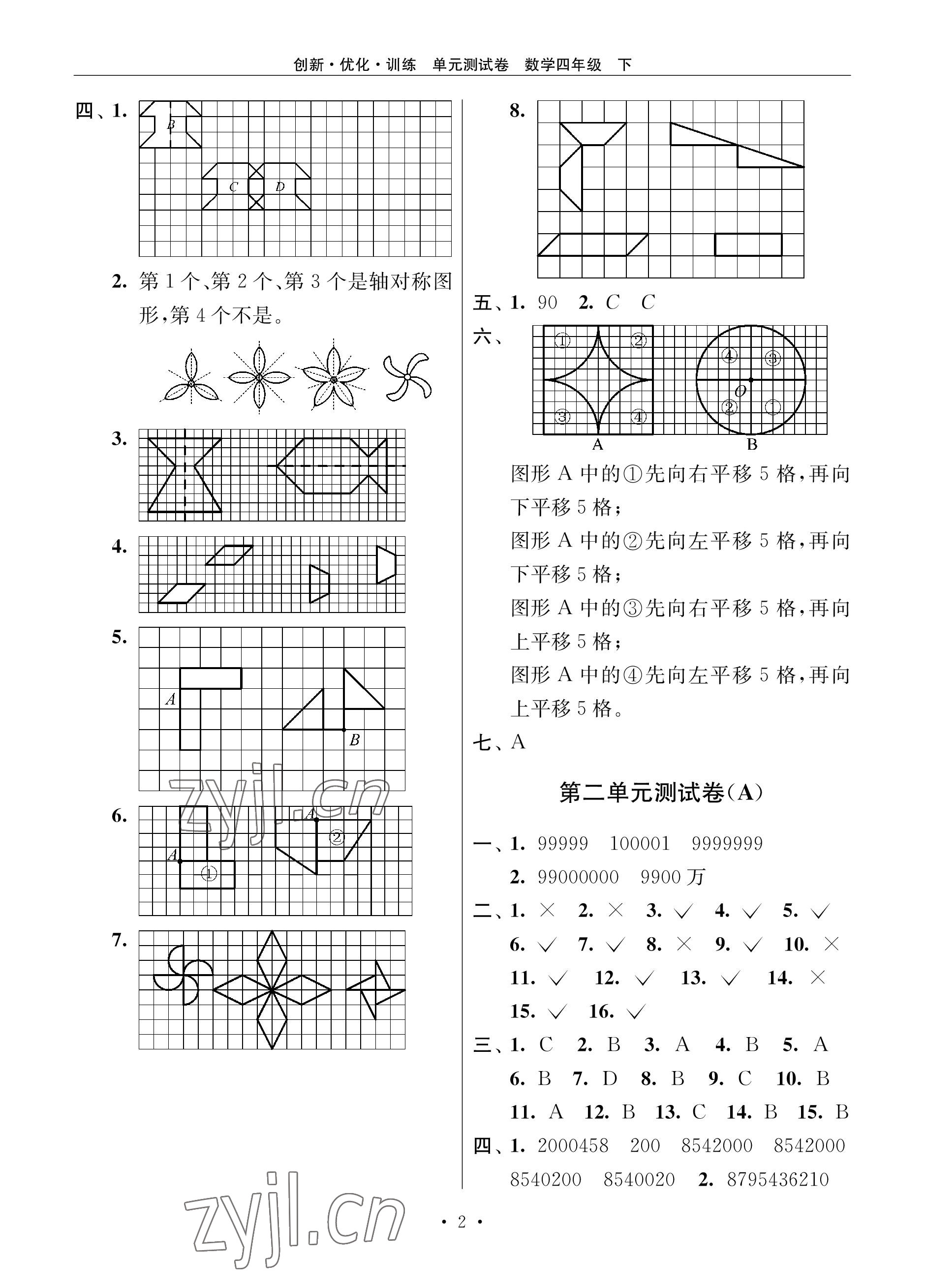 2023年創(chuàng)新優(yōu)化訓(xùn)練單元測(cè)試卷四年級(jí)數(shù)學(xué)下冊(cè)蘇教版 參考答案第2頁