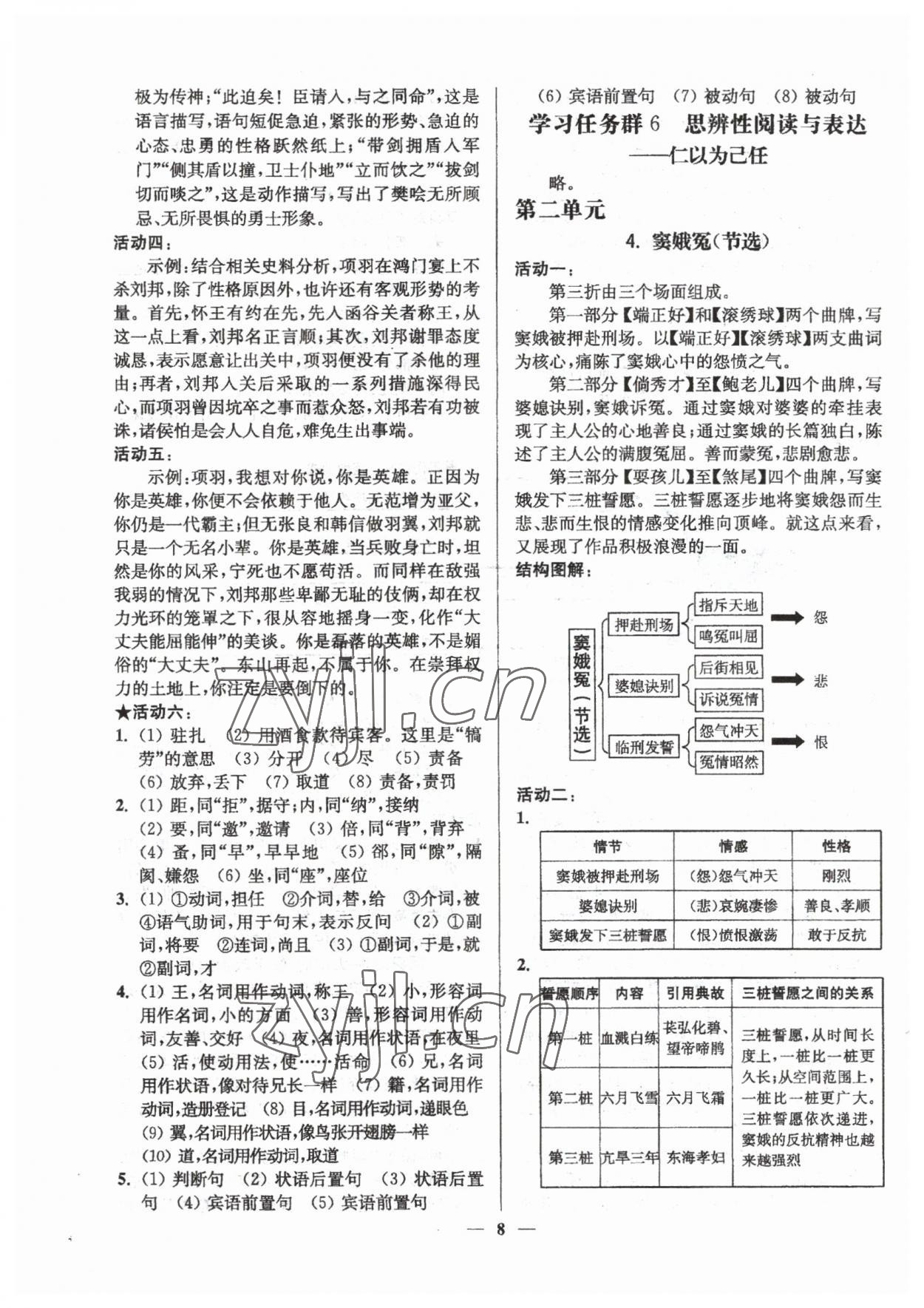 2023年活動(dòng)單導(dǎo)學(xué)課程高中語文必修下冊 參考答案第8頁