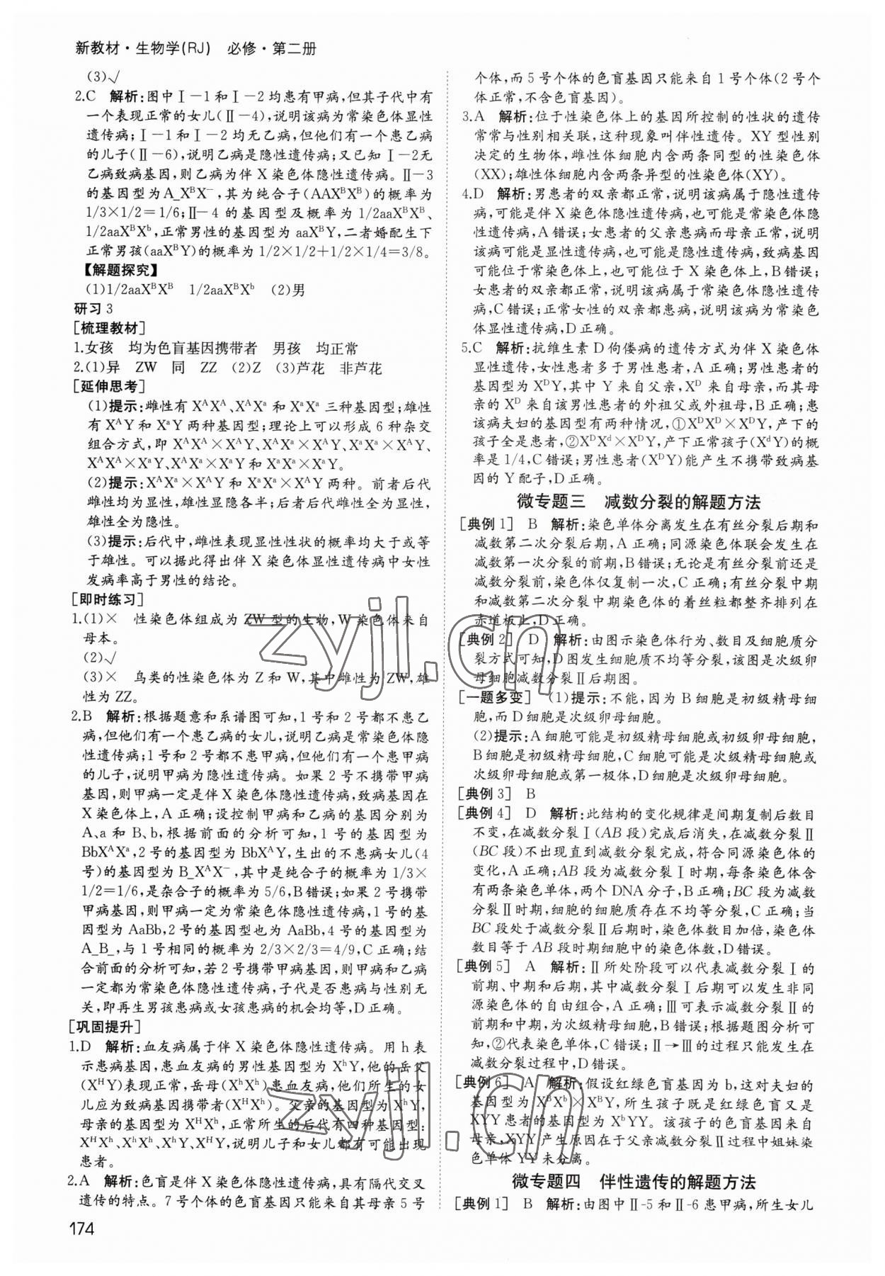 2023年名師伴你行高中同步導學案生物必修2人教版 參考答案第7頁