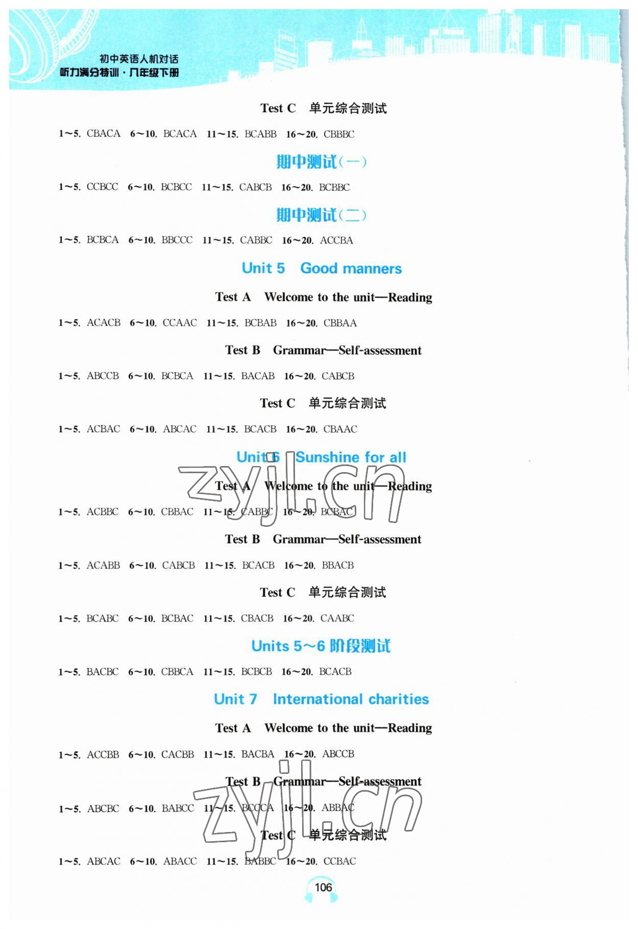 2023年人机对话听力满分特训八年级英语译林版提优版 参考答案第2页