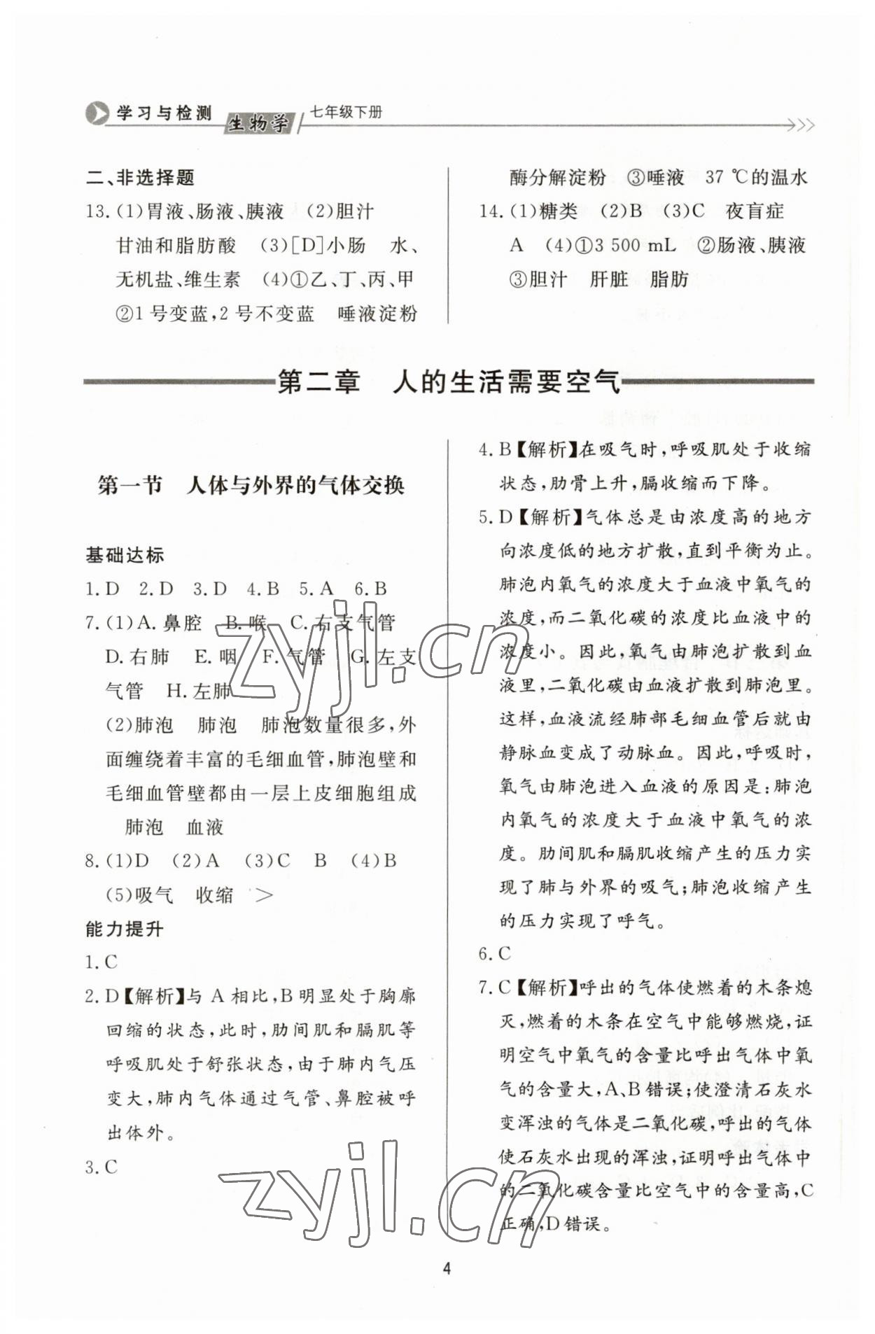 2023年学习与检测七年级生物下册济南版济南出版社 第4页