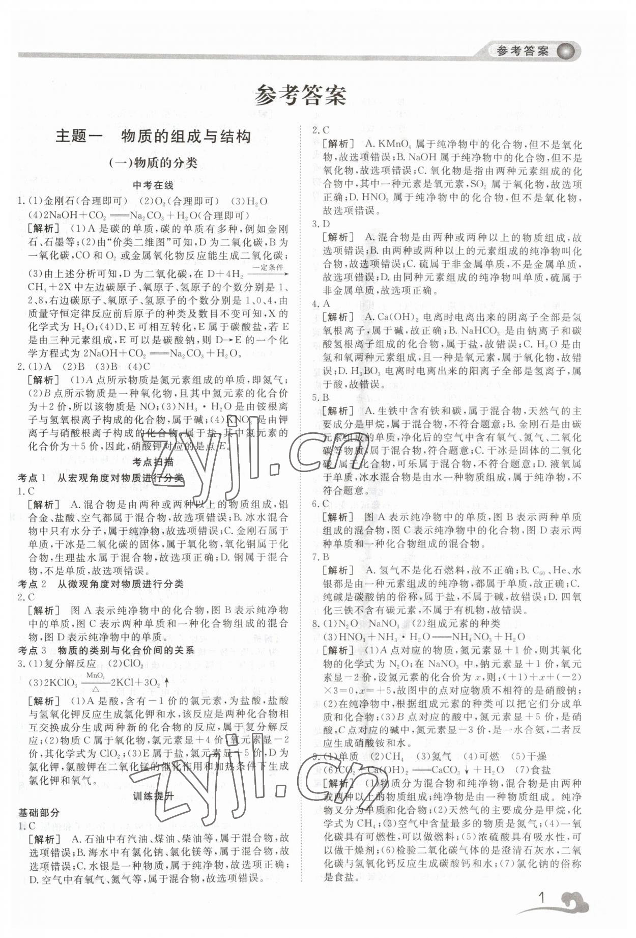 2023年中考夺冠集训化学 第1页