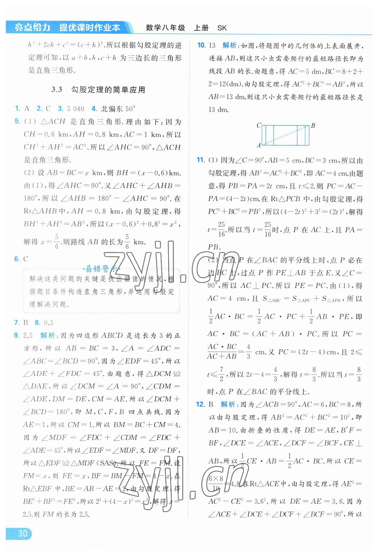 2023年亮点给力提优课时作业本八年级数学上册苏科版 第30页