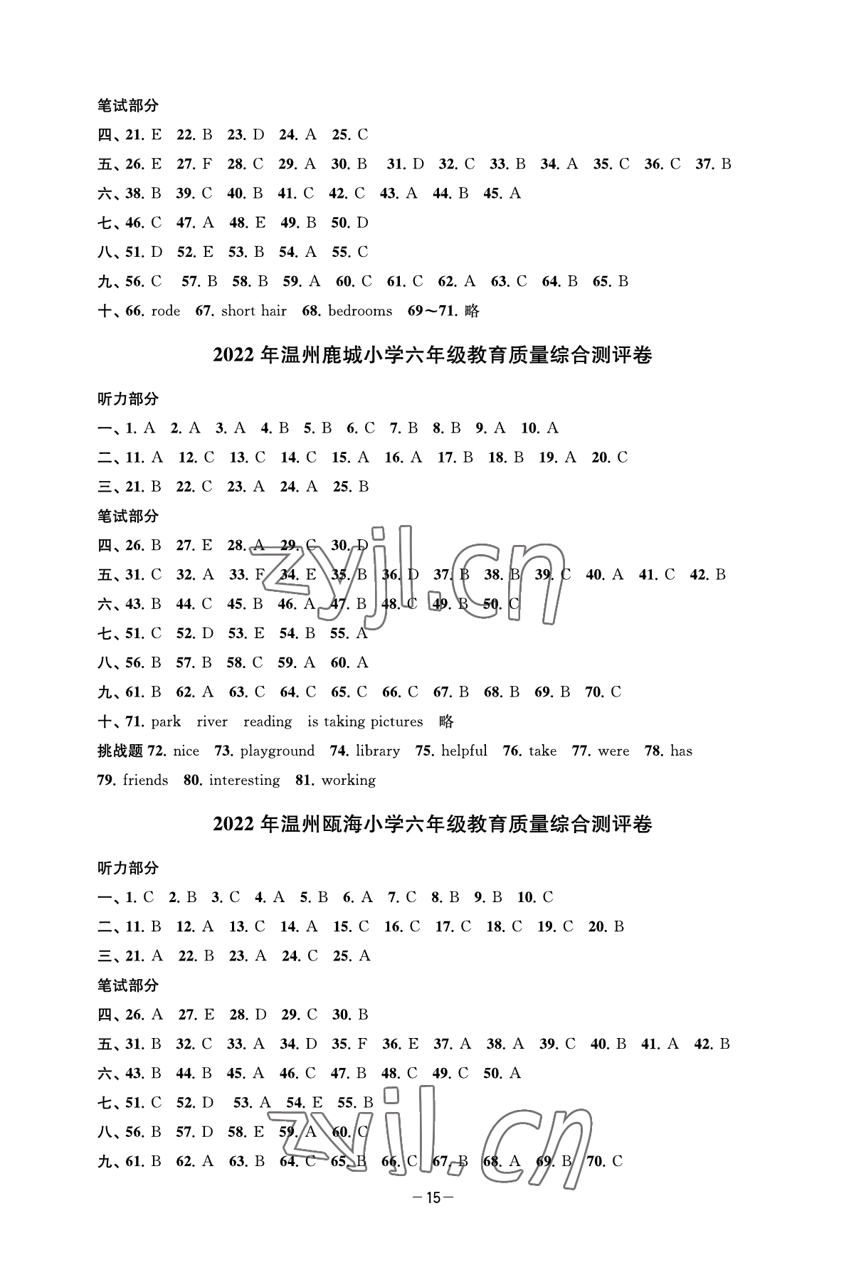 2023年小學(xué)畢業(yè)沖刺卷英語 參考答案第5頁