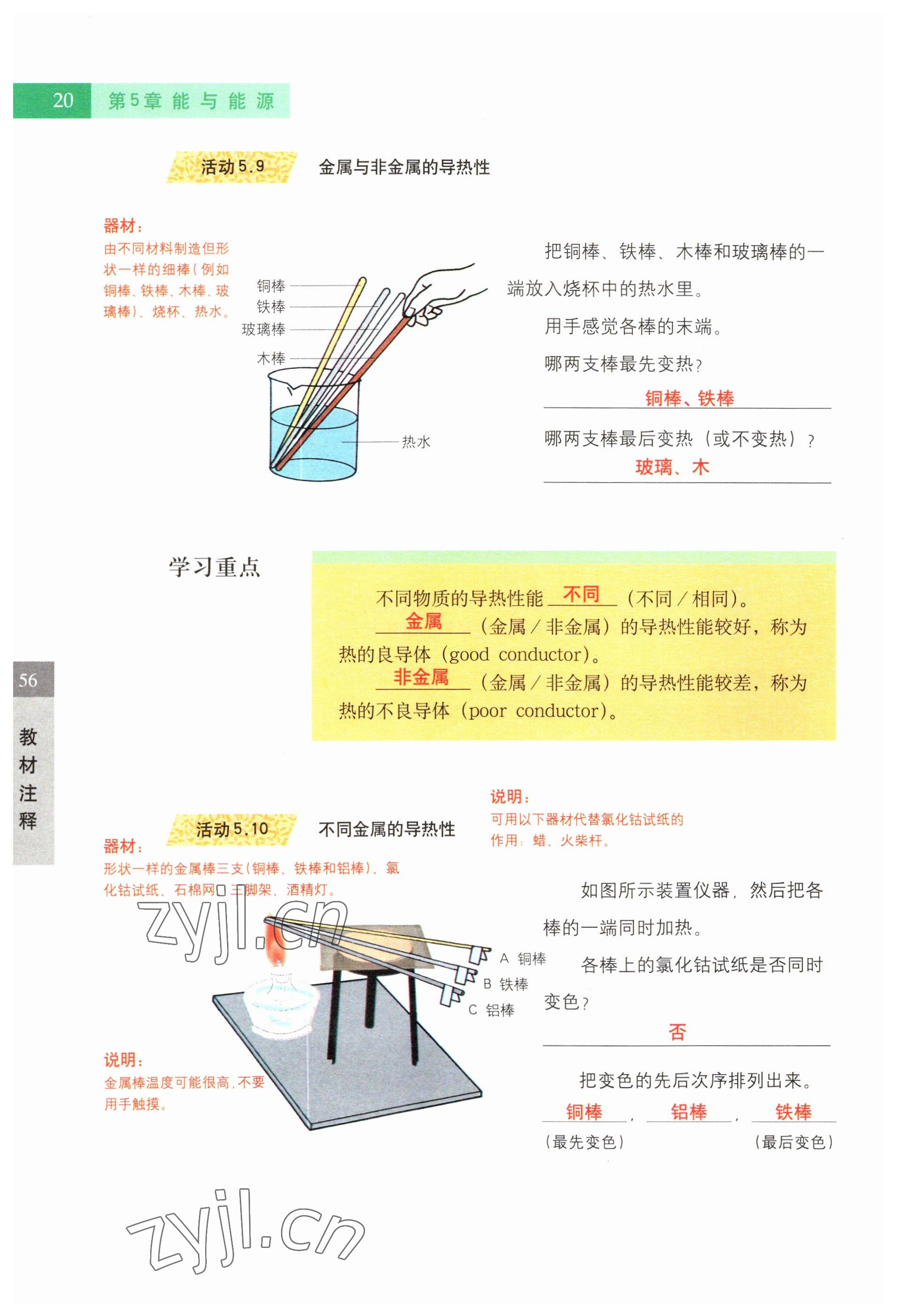 2023年教材课本六年级科学下册沪教版五四制 参考答案第56页