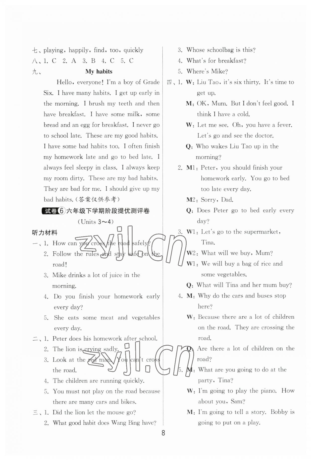 2023年考必胜小学毕业升学考试试卷精选六年级英语淮安专版 第8页