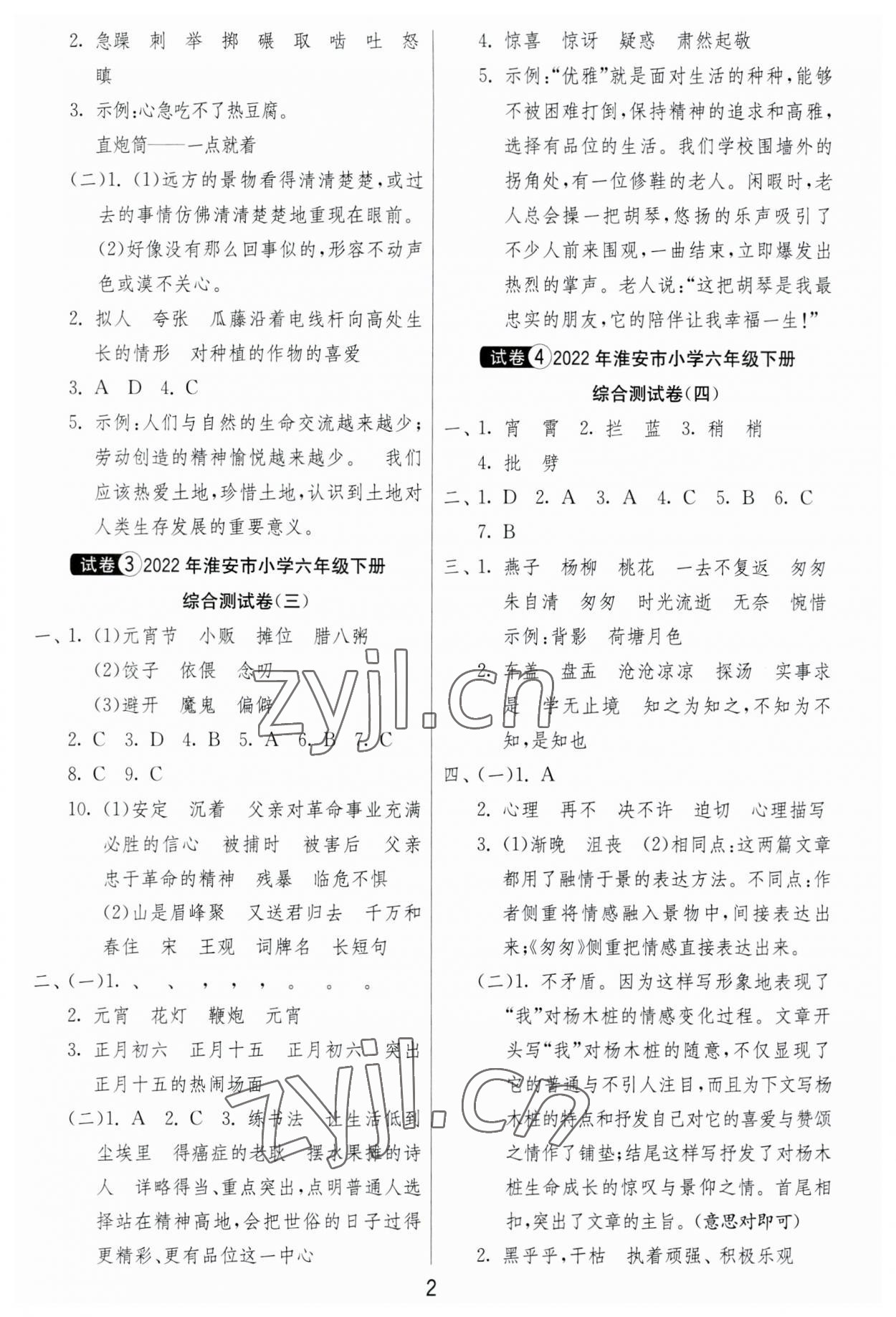 2023年考必胜小学毕业升学考试试卷精选语文淮安专版 第2页