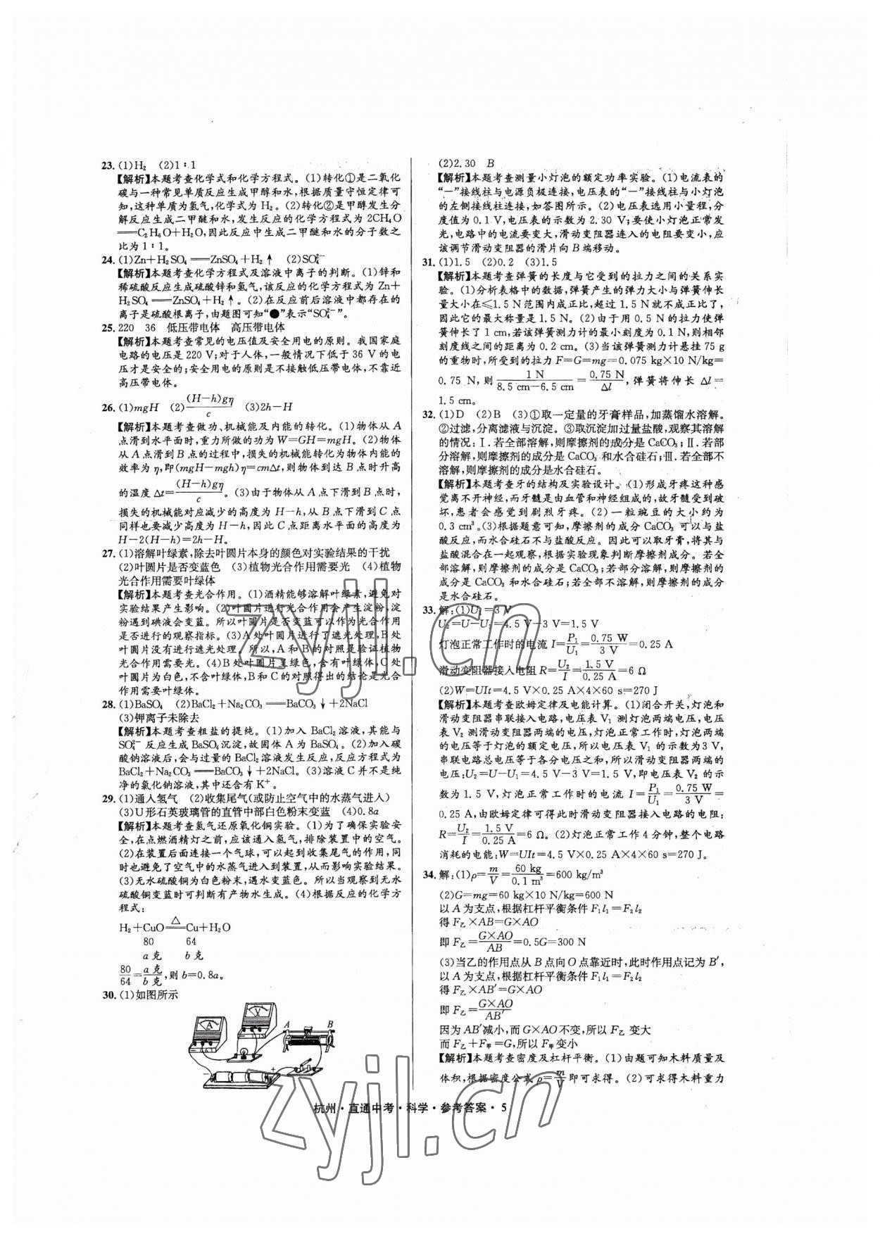 2023年直通中考中考試題精編科學(xué)杭州專版 第5頁