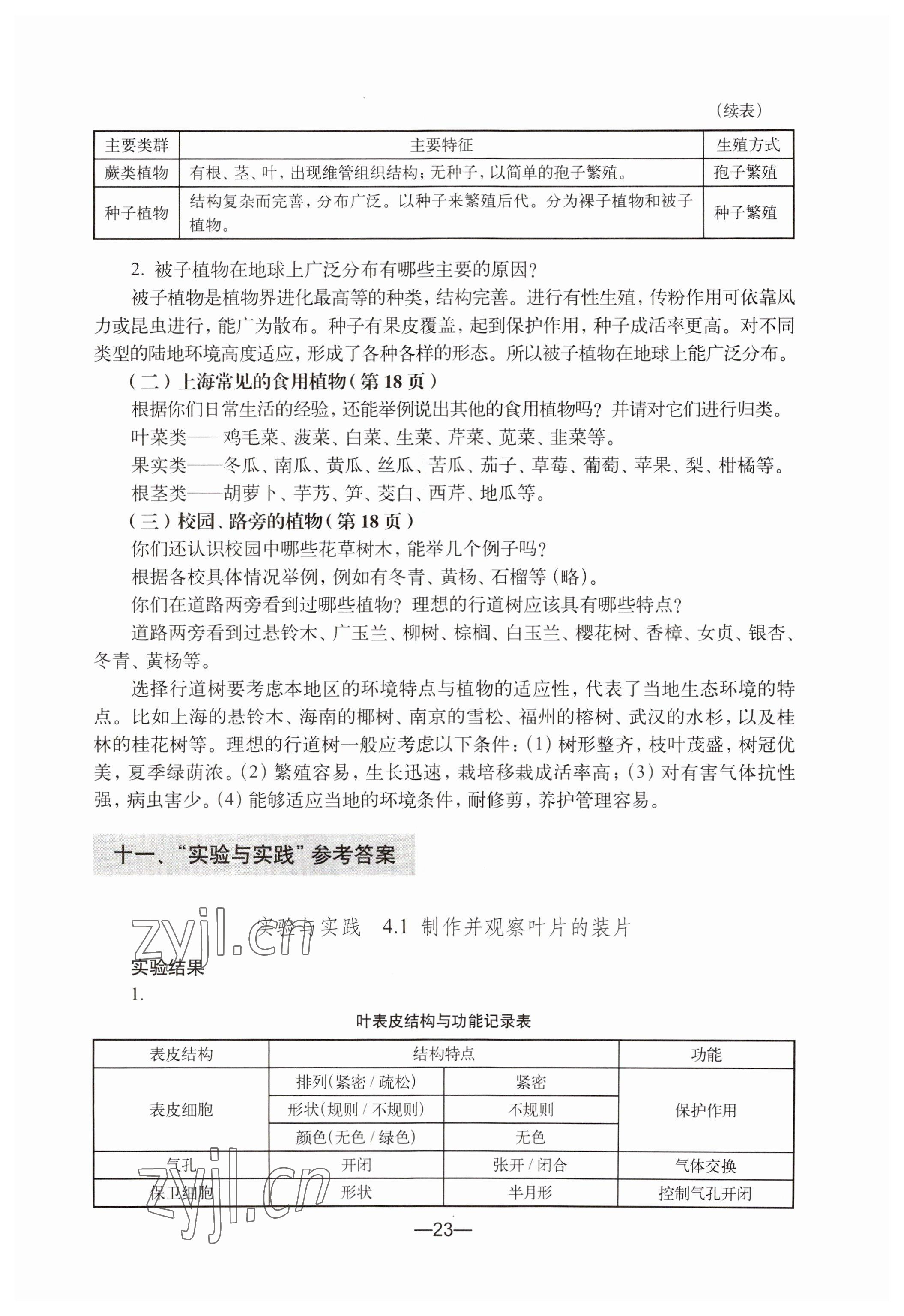 2023年教材課本初中生命科學(xué)第二冊(cè) 參考答案第23頁