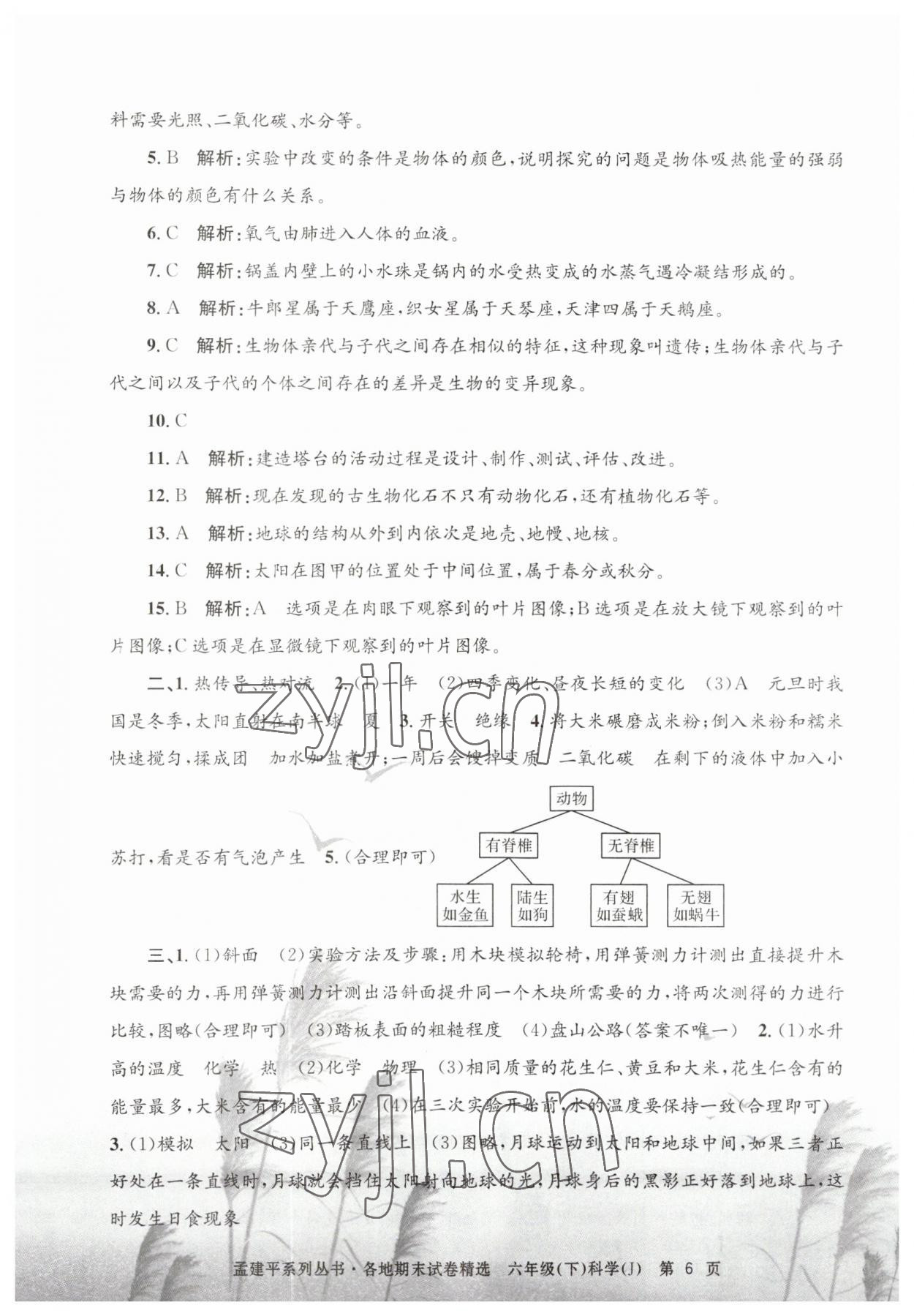 2023年孟建平各地期末試卷精選六年級科學下冊教科版 第6頁