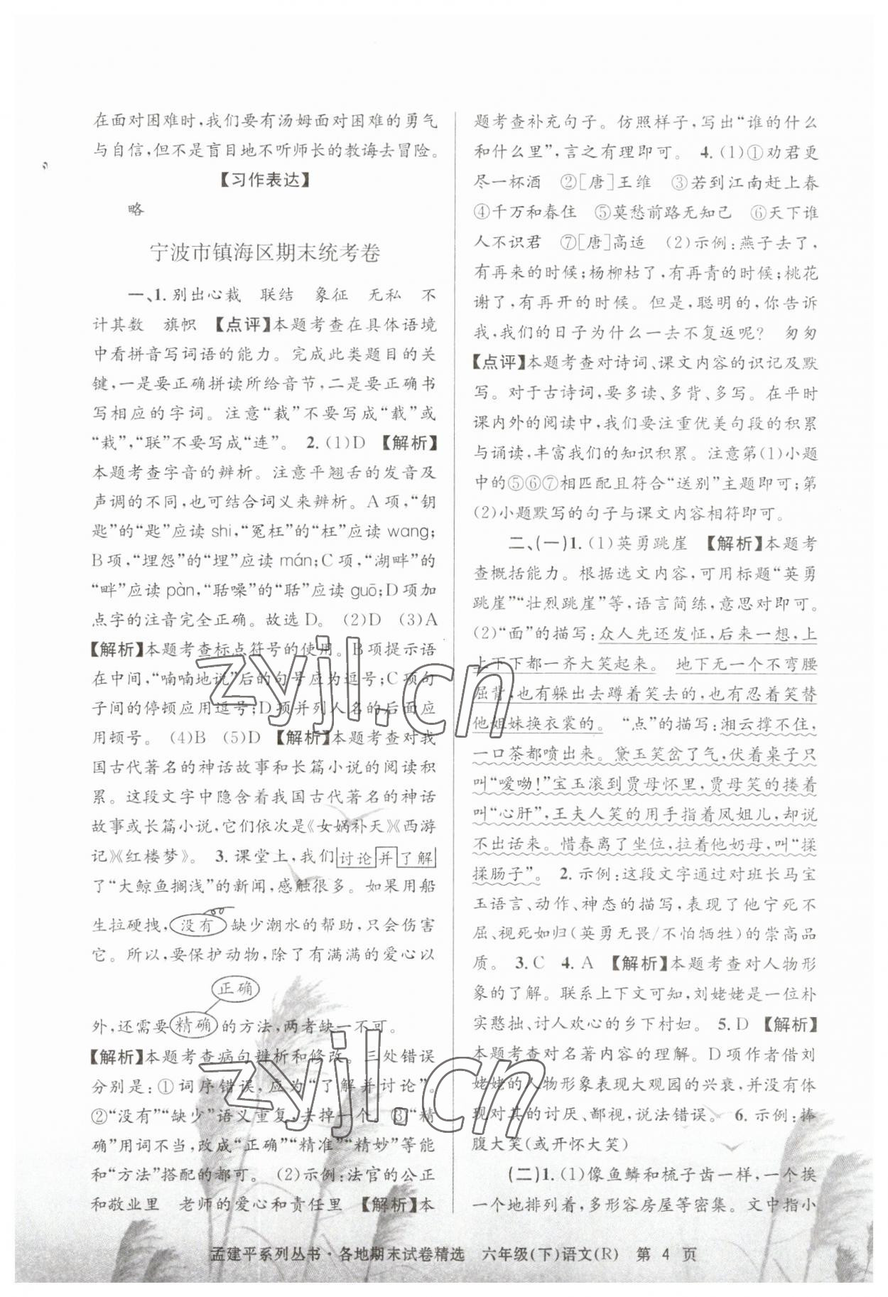 2023年孟建平各地期末試卷精選六年級(jí)語(yǔ)文下冊(cè)人教版 第4頁(yè)