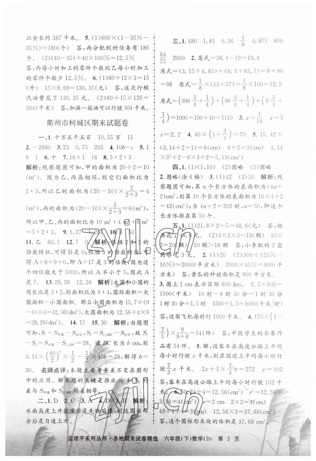 2023年孟建平各地期末試卷精選六年級(jí)數(shù)學(xué)下冊(cè)北師大版 第3頁(yè)