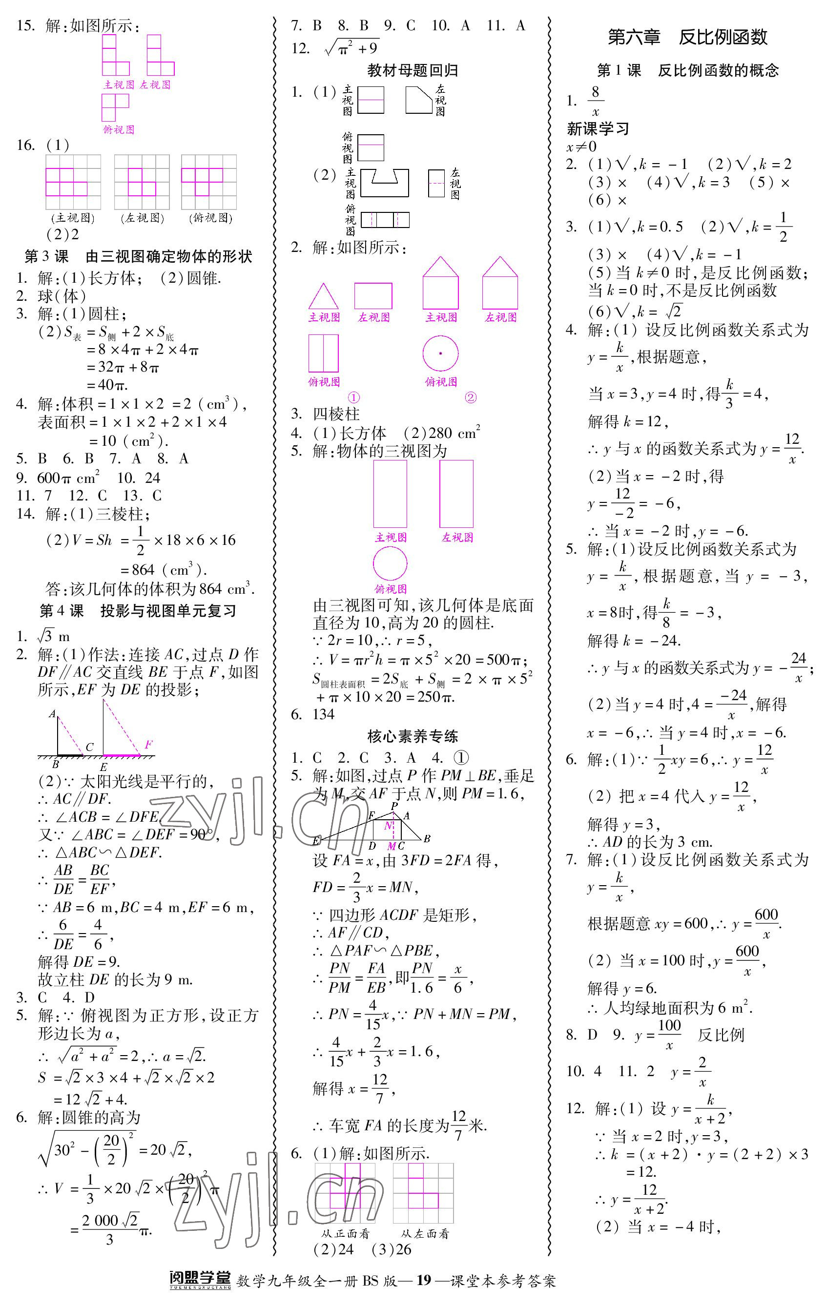 2023年零障礙導(dǎo)教導(dǎo)學(xué)案九年級數(shù)學(xué)全一冊北師大版 參考答案第19頁