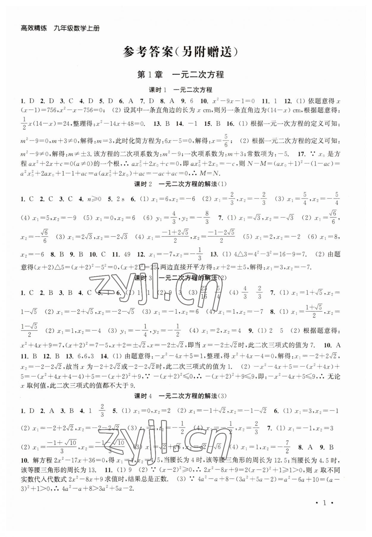 2023年高效精练九年级数学上册苏科版 第1页