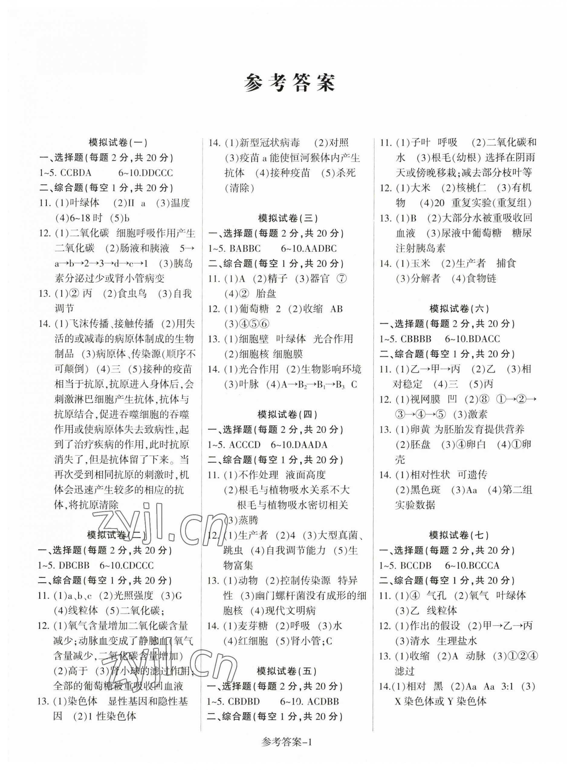 2023年金榜題名打靶試卷生物徐州專版 第1頁