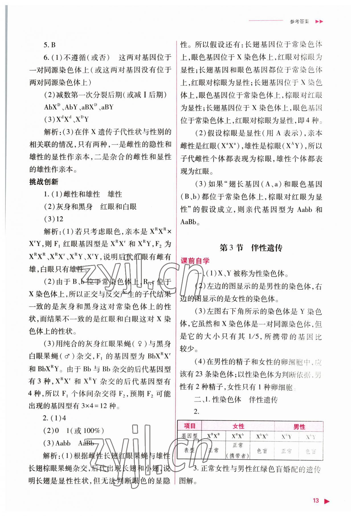 2023年普通高中新課程同步練習冊高中生物必修2人教版 參考答案第13頁