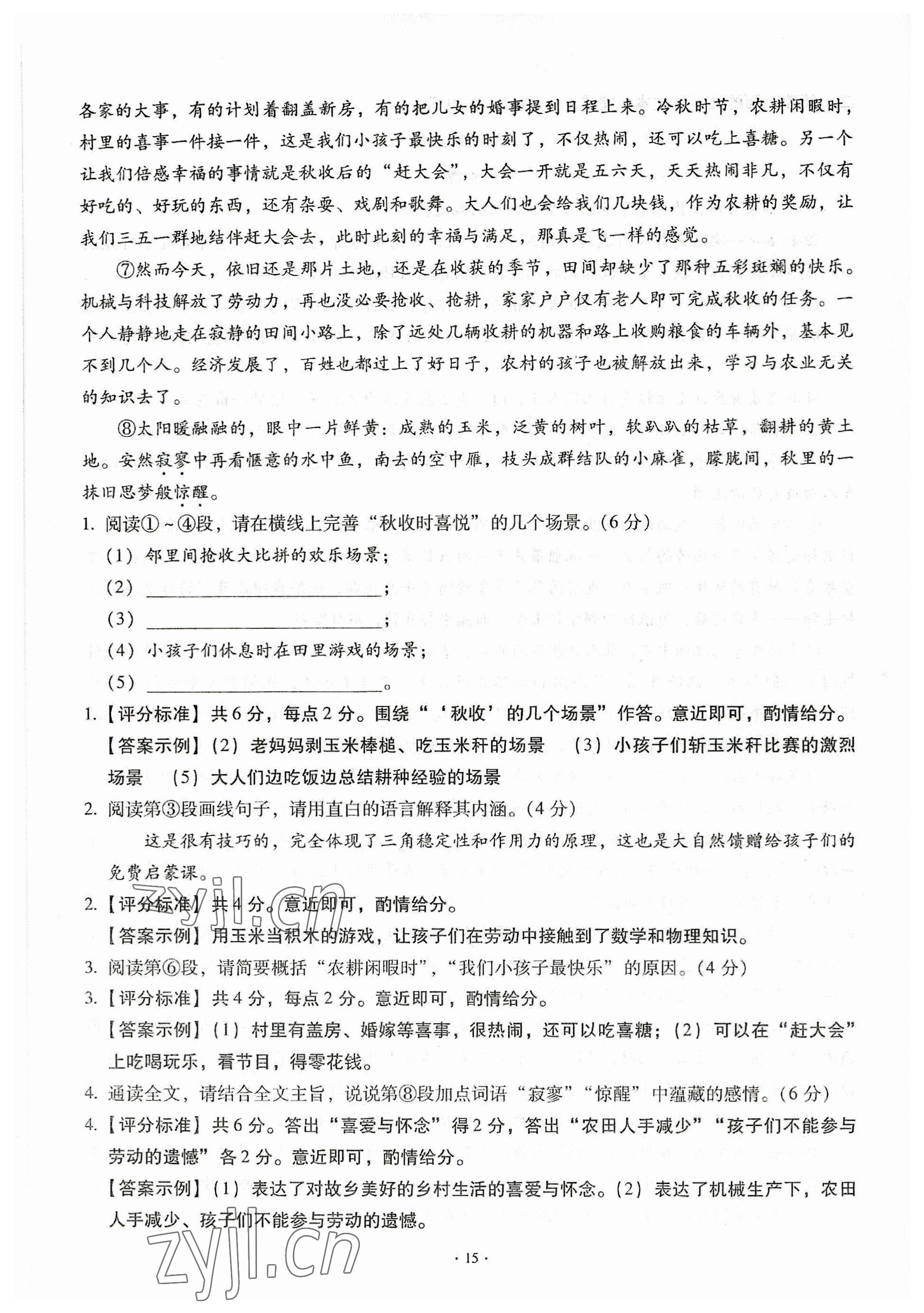 2023年全息大語文中考滿分專題練語文 參考答案第15頁