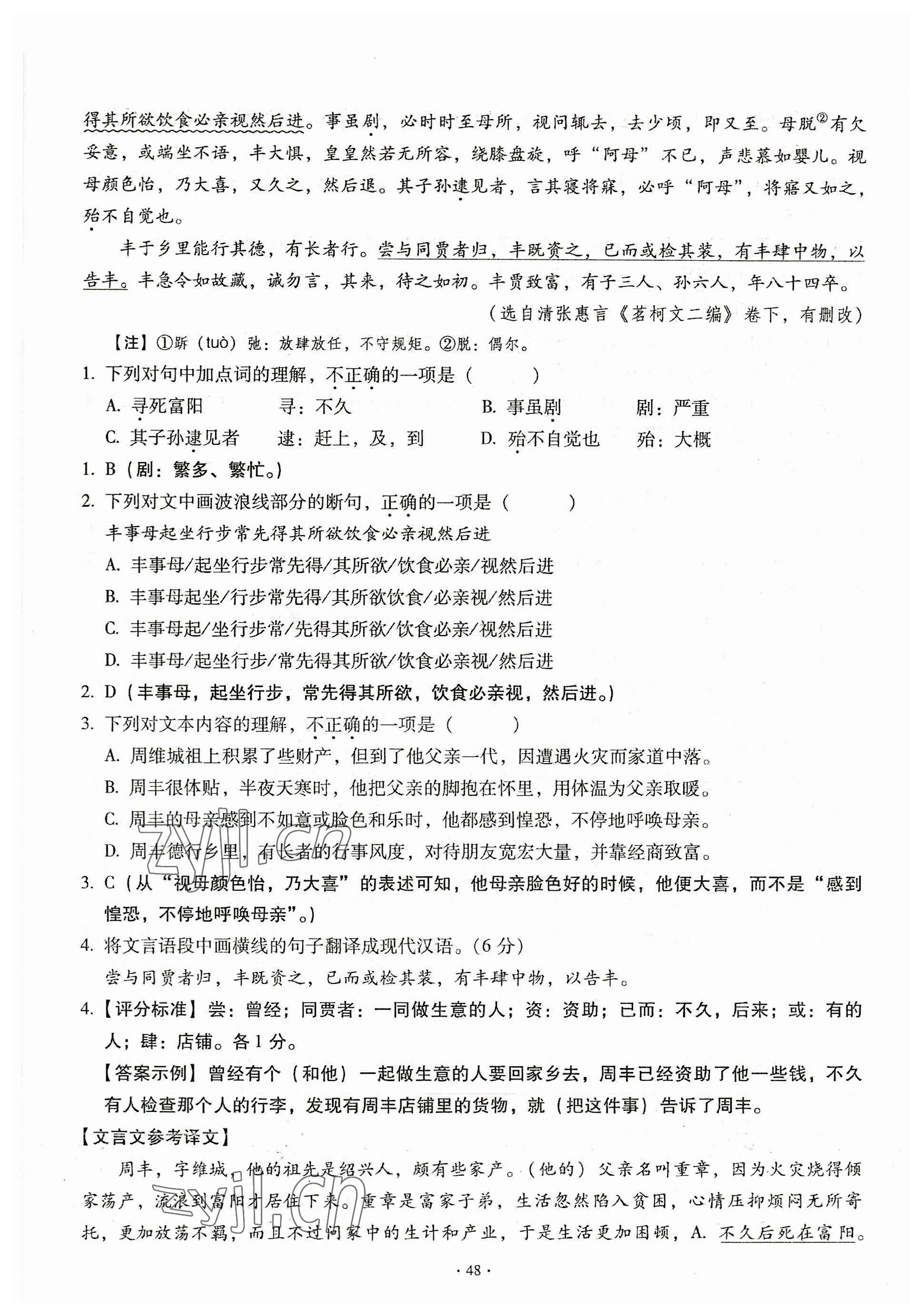 2023年全息大語文中考滿分專題練語文 參考答案第48頁