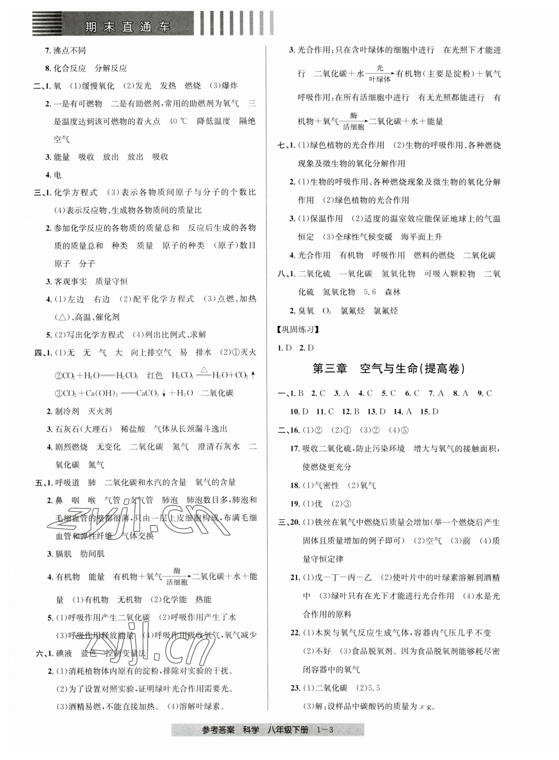 2023年期末直通车八年级科学下册浙教版 第3页