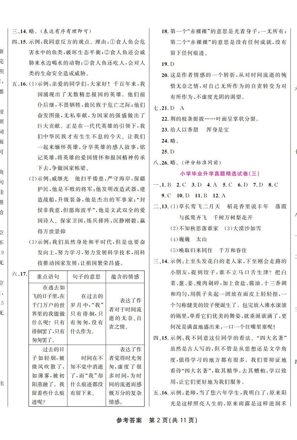 2023年品優(yōu)小考六年級語文 參考答案第2頁