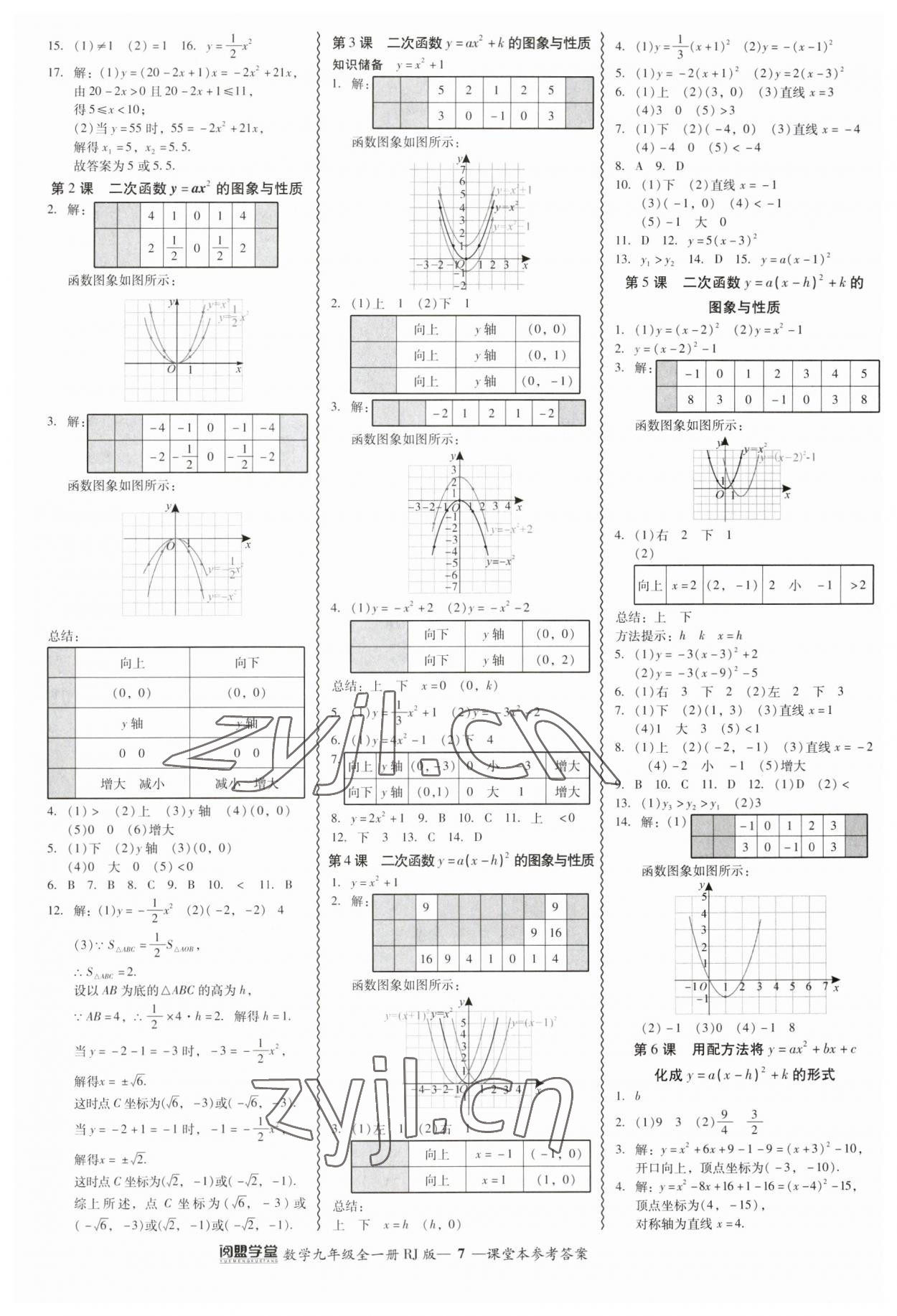 2023年零障礙導(dǎo)教導(dǎo)學(xué)案九年級(jí)數(shù)學(xué)全一冊人教版 參考答案第7頁