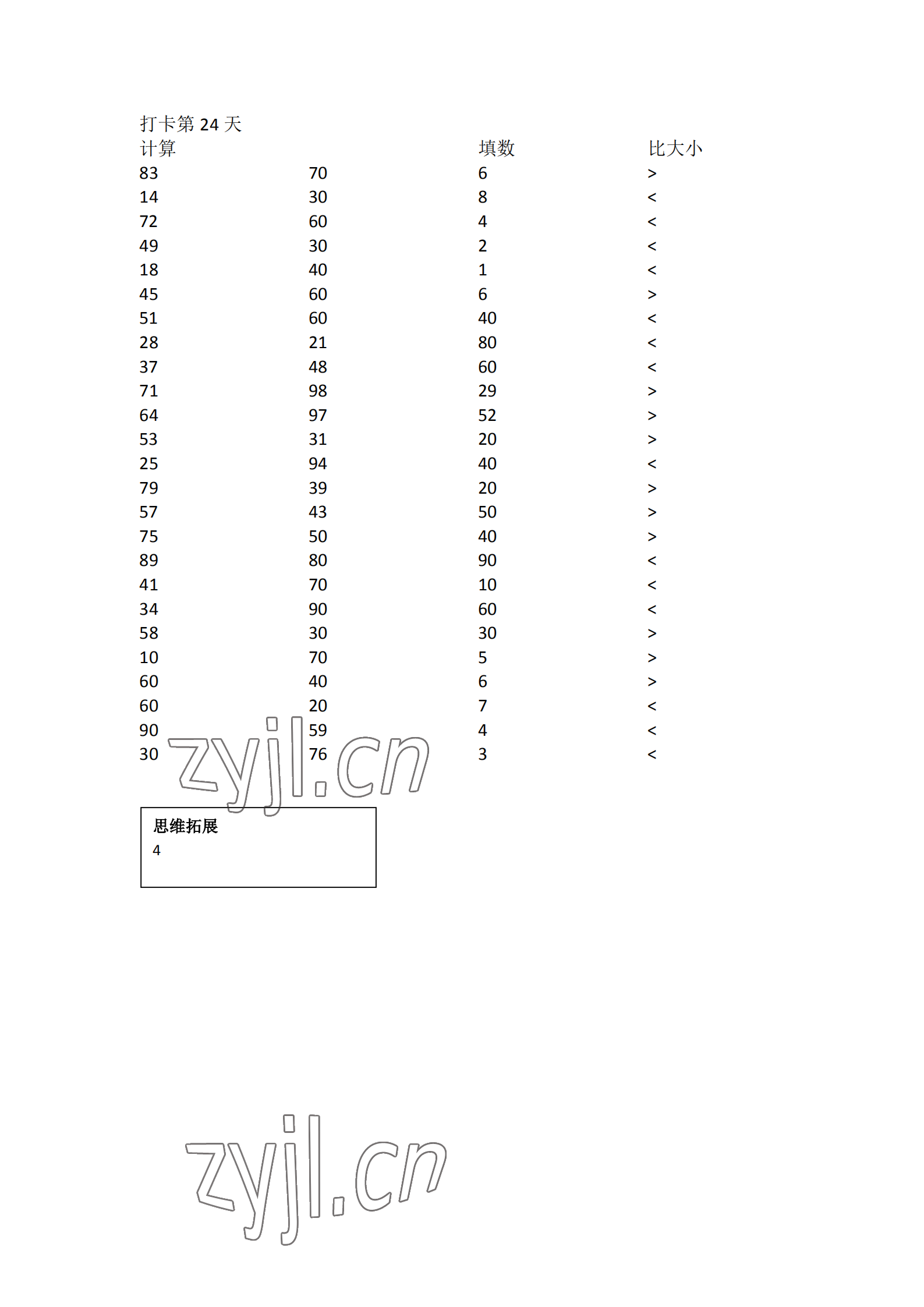 2023年口算題10000道一年級數(shù)學(xué)下冊人教版 參考答案第24頁