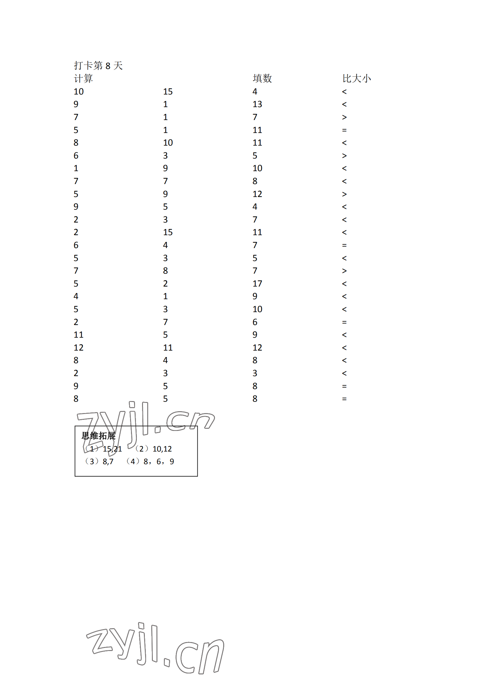 2023年口算題10000道一年級數(shù)學(xué)下冊人教版 參考答案第8頁