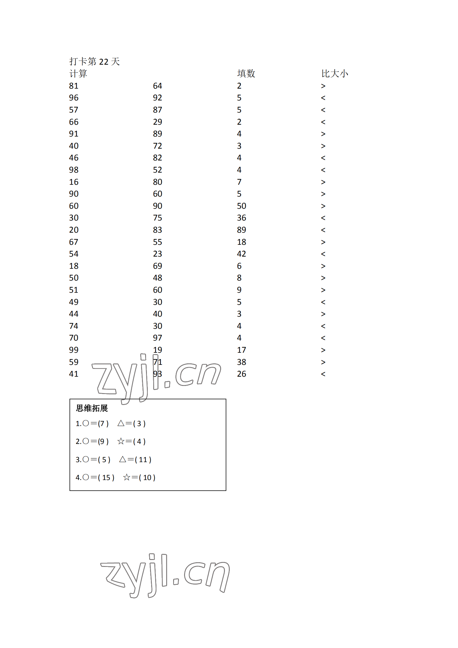 2023年口算題10000道一年級數學下冊人教版 參考答案第22頁