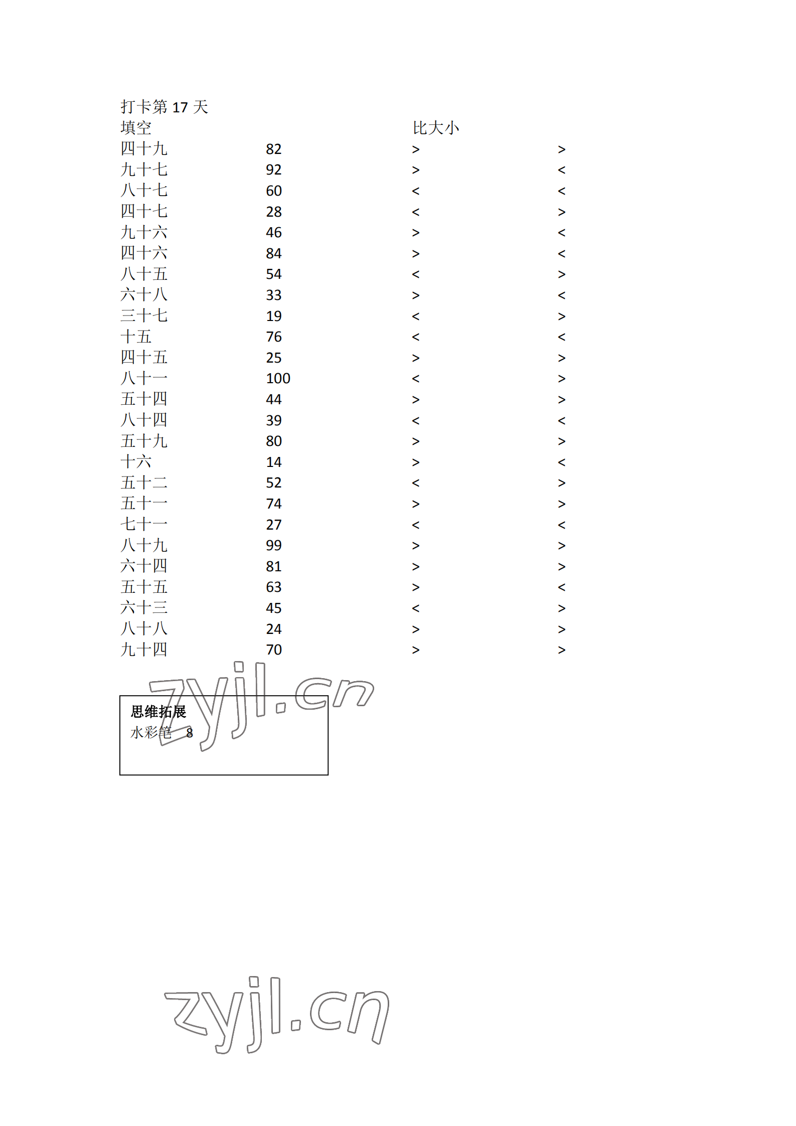 2023年口算題10000道一年級(jí)數(shù)學(xué)下冊(cè)人教版 參考答案第17頁