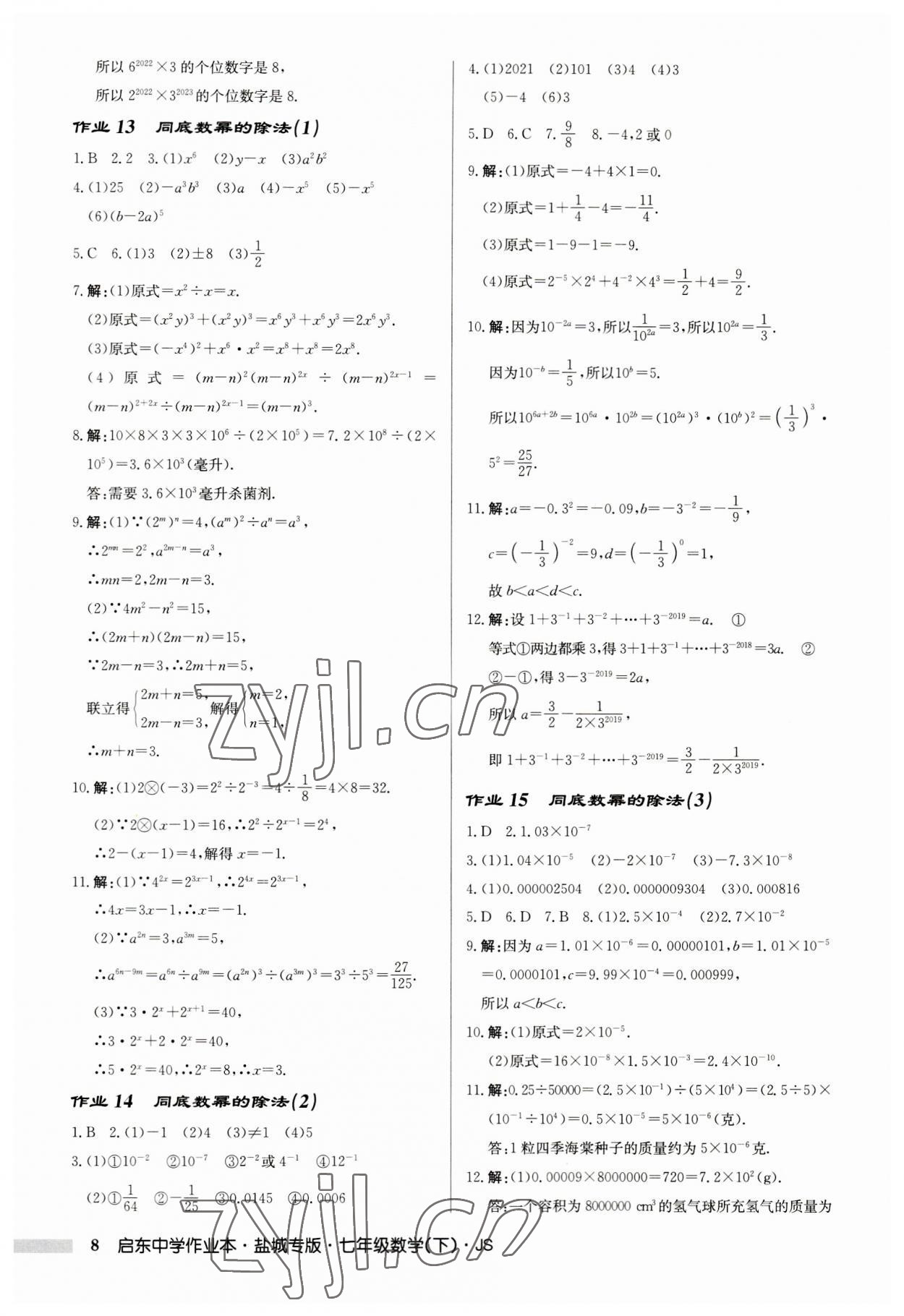 2023年启东中学作业本七年级数学下册苏科版盐城专版 第8页