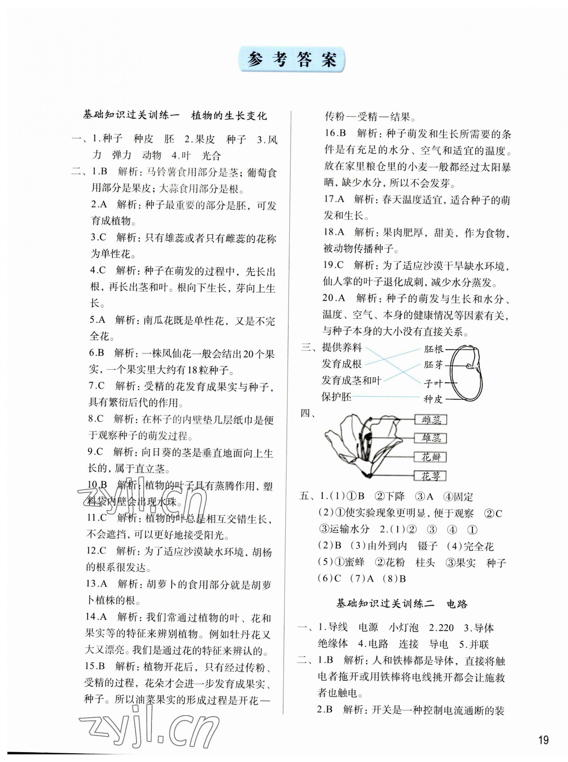 2023年知行合期末必刷題四年級科學下冊教科版 參考答案第1頁