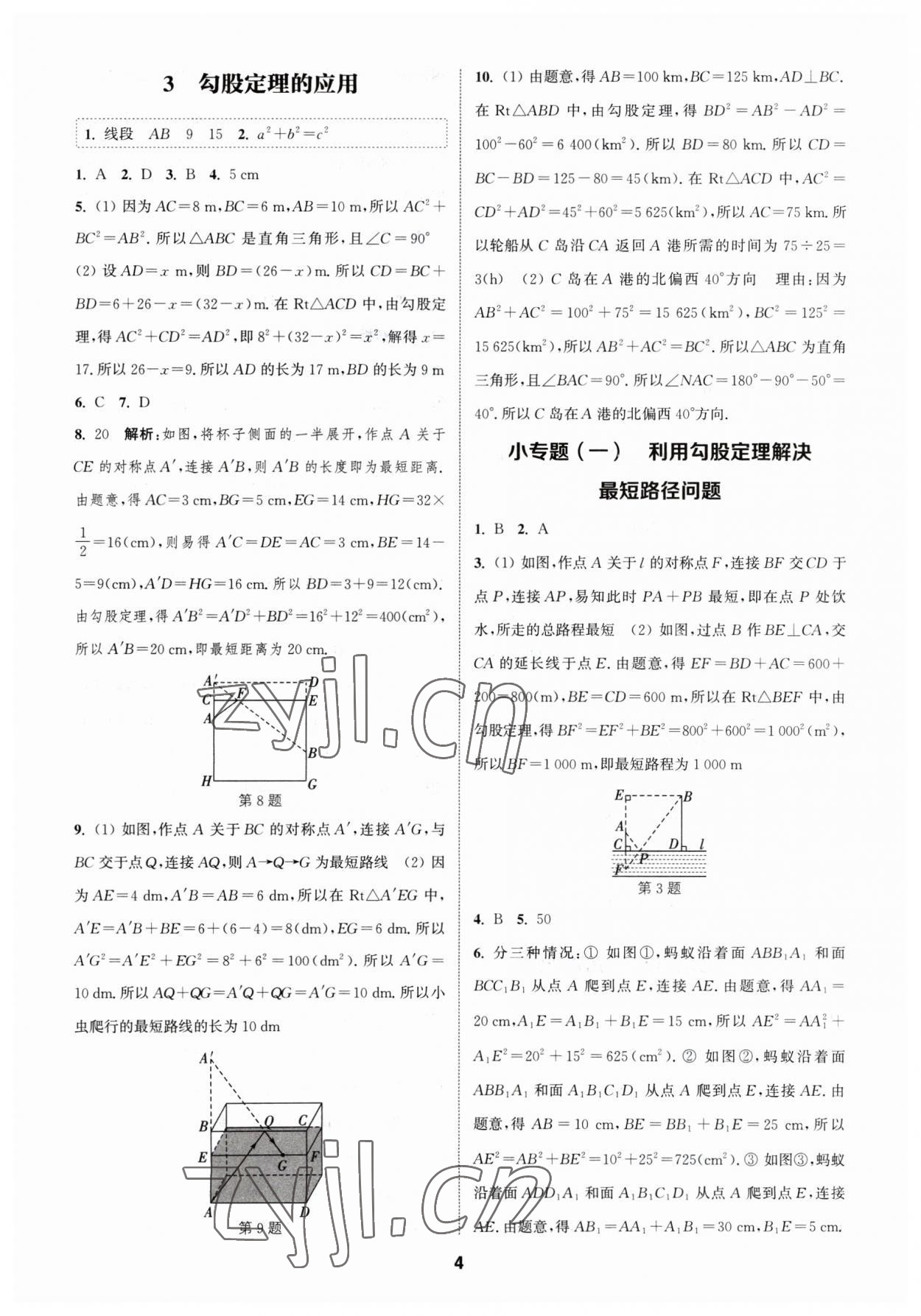 2023年通城学典课时作业本八年级数学上册北师大版 参考答案第3页