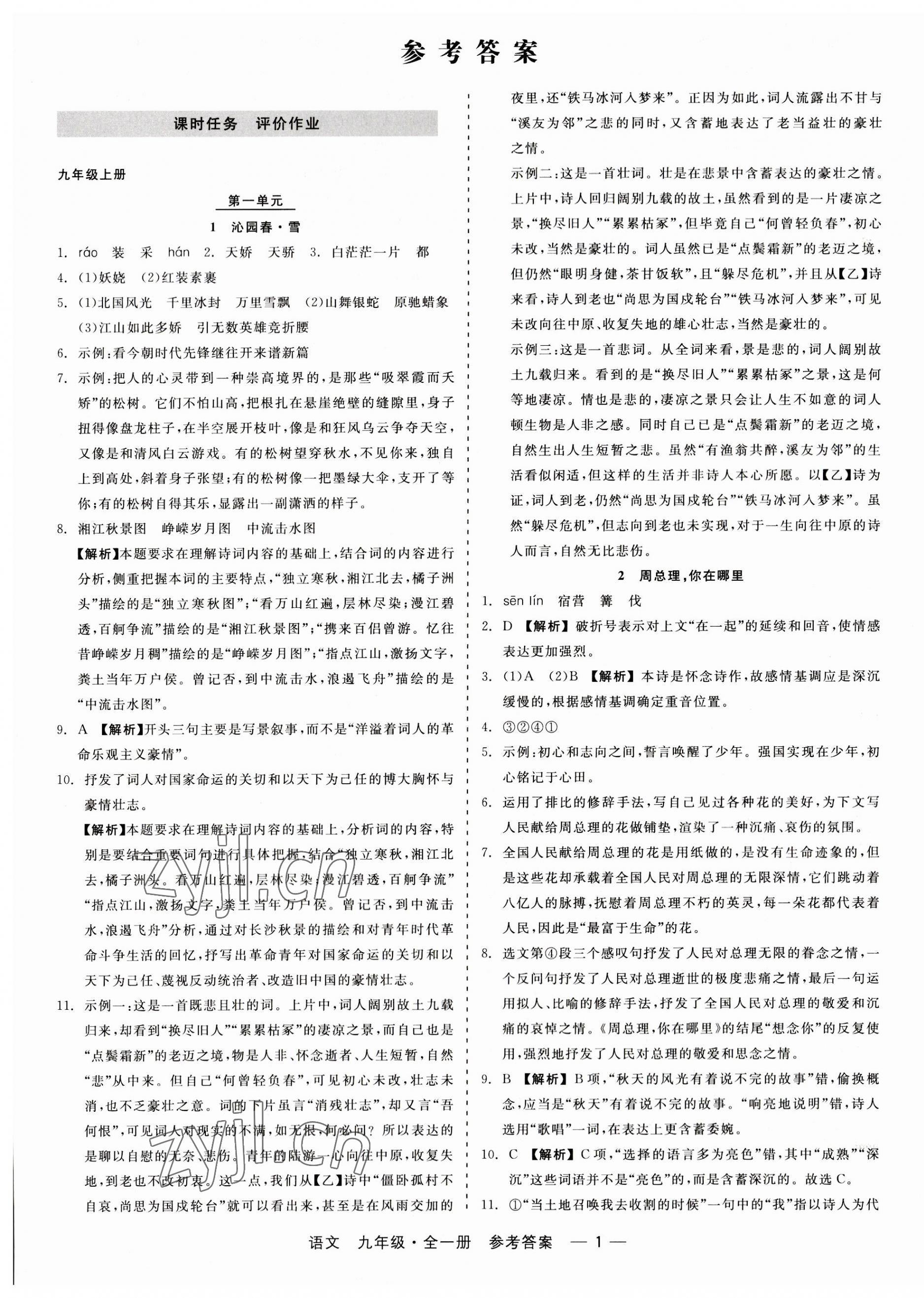 2023年精彩练习就练这一本九年级语文全一册人教版 第1页