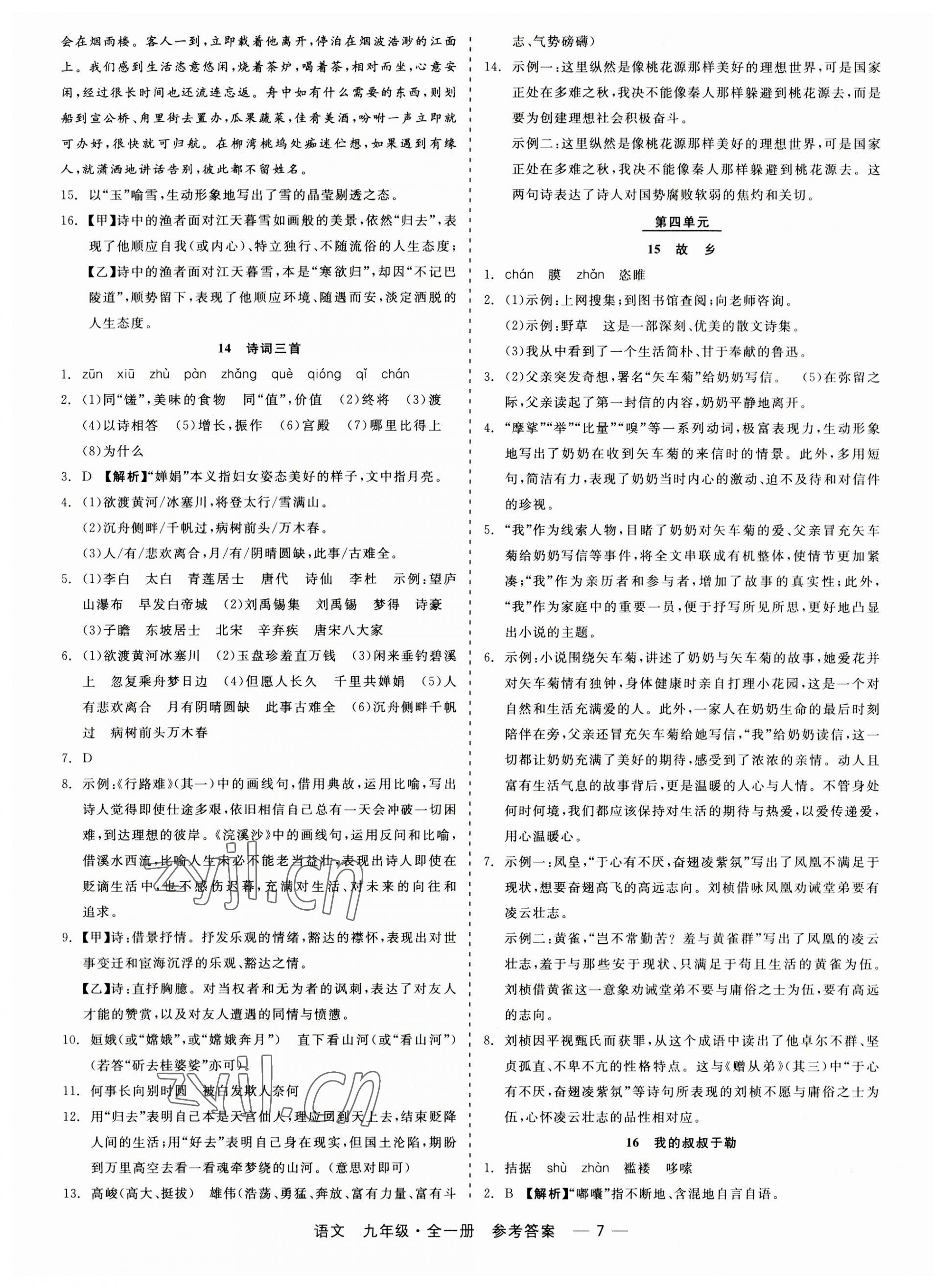 2023年精彩练习就练这一本九年级语文全一册人教版 第7页