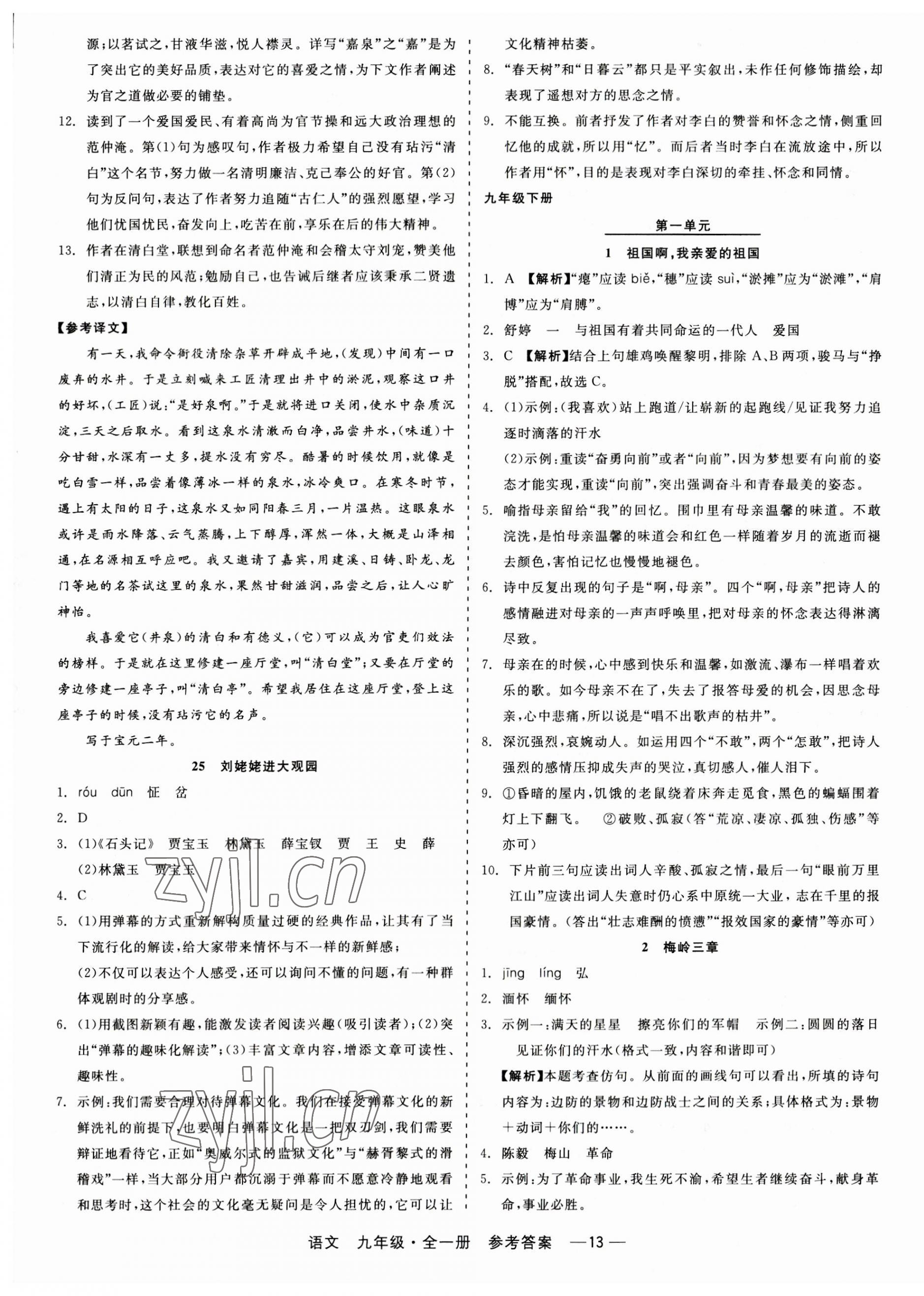 2023年精彩练习就练这一本九年级语文全一册人教版 第13页