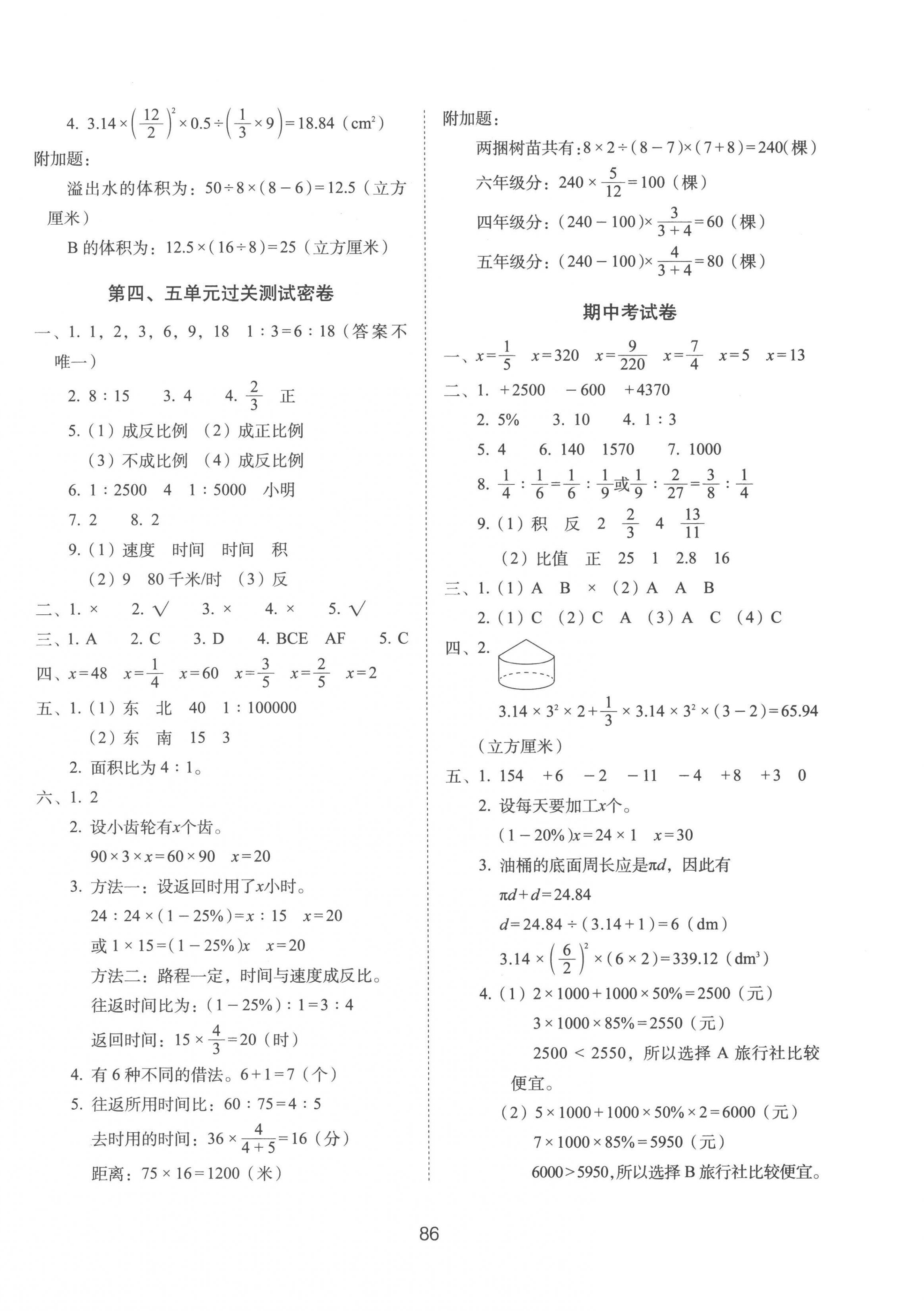 2023年期末沖刺100分完全試卷六年級數(shù)學(xué)下冊人教版 參考答案第2頁